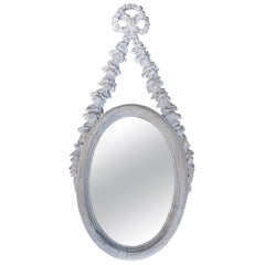 18th Century Italian Stripped Pine Oval Mirror, Carved Bow, Custom Finish