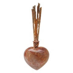 Antique 18th Century Italian Sunray Mounted on a Red Hematoid Heart