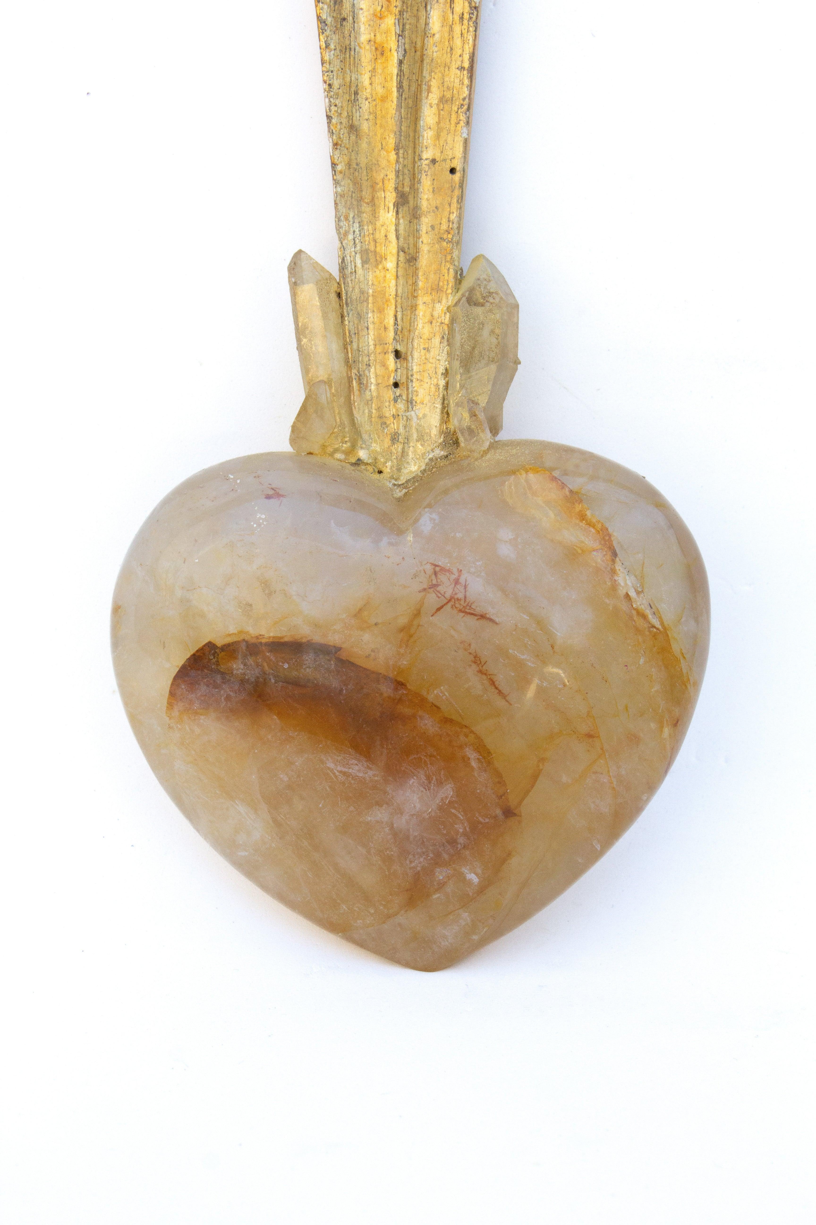 Rococo 18th Century Italian Sunray Mounted on a Yellow Hematoid Quartz Heart For Sale