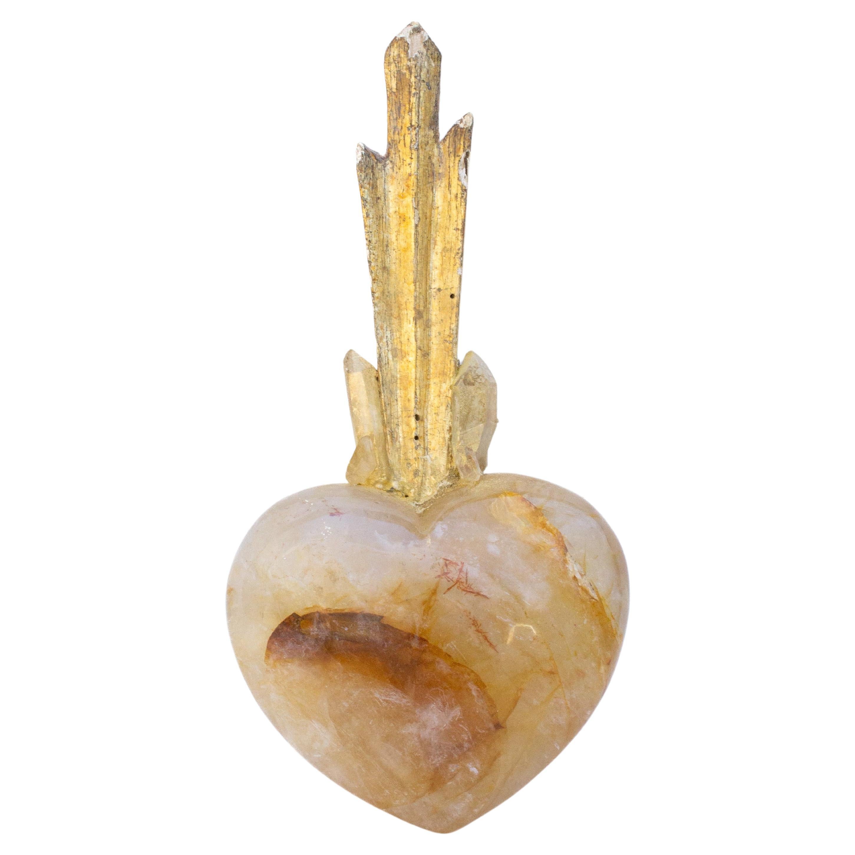 Rayon de soleil italien du XVIIIe siècle monté sur un cœur en quartz hématoïde jaune en vente