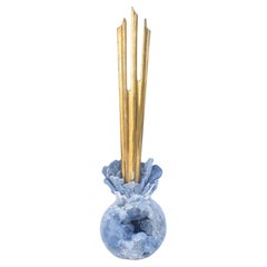 18th Century Italian Sunray on a Blue Celesite Sphere with Blue Coral
