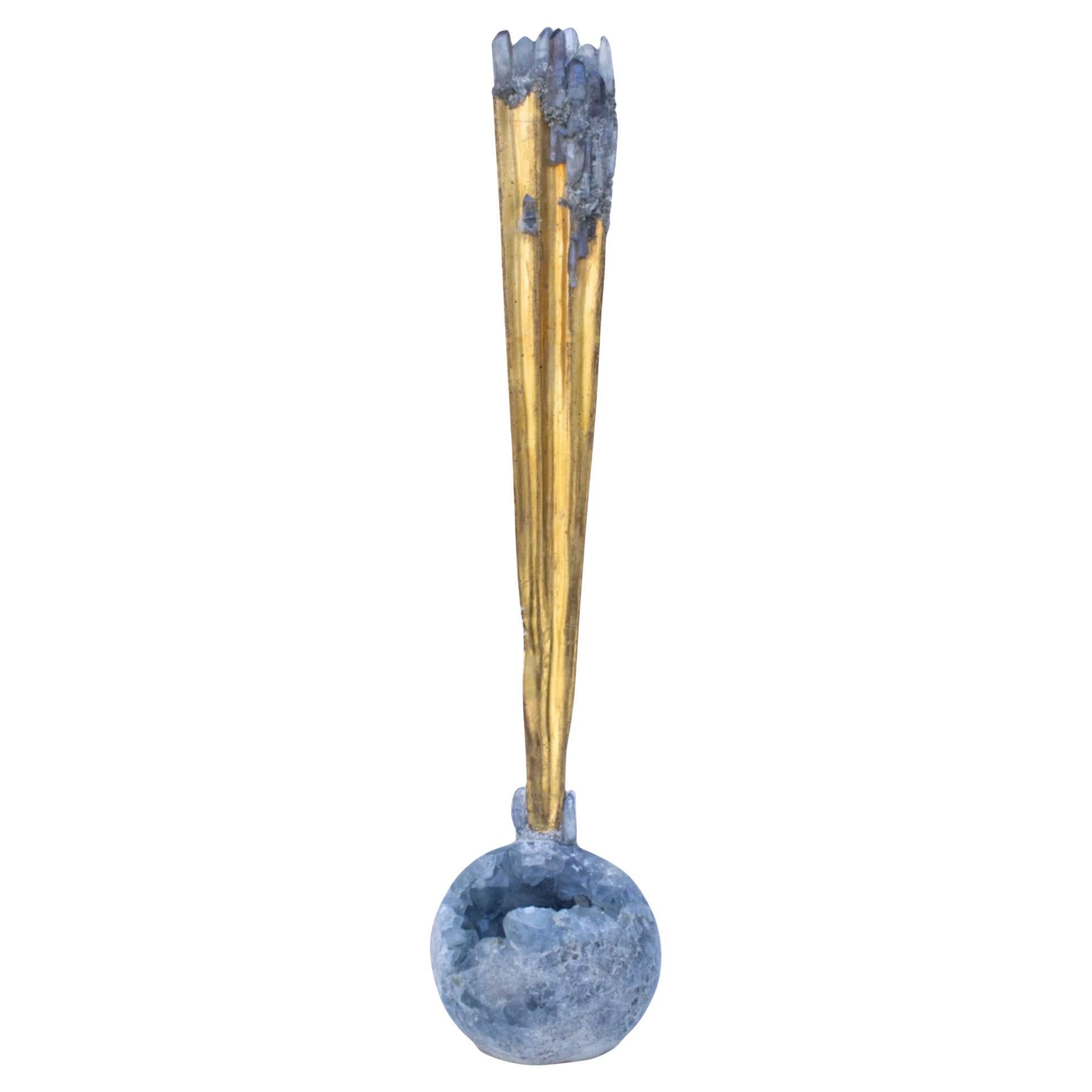 Rayo de Sol Italiano del Siglo XVIII sobre una Esfera de Celesita Azul con Cuarzo Cristalino