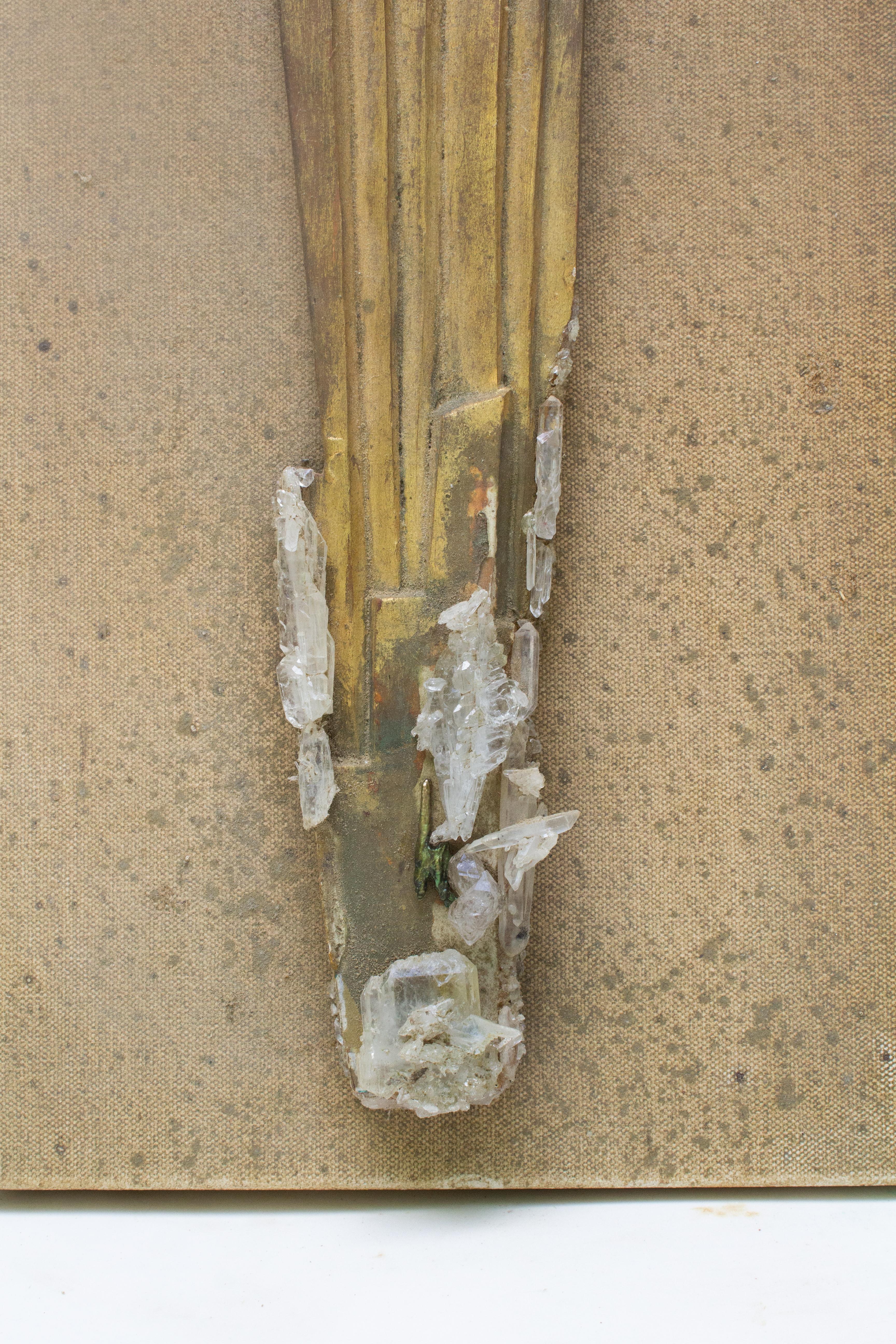 Hand-Carved 18th Century Italian Sunray with Faden Crystals and Baroque Pearls on Canvas For Sale