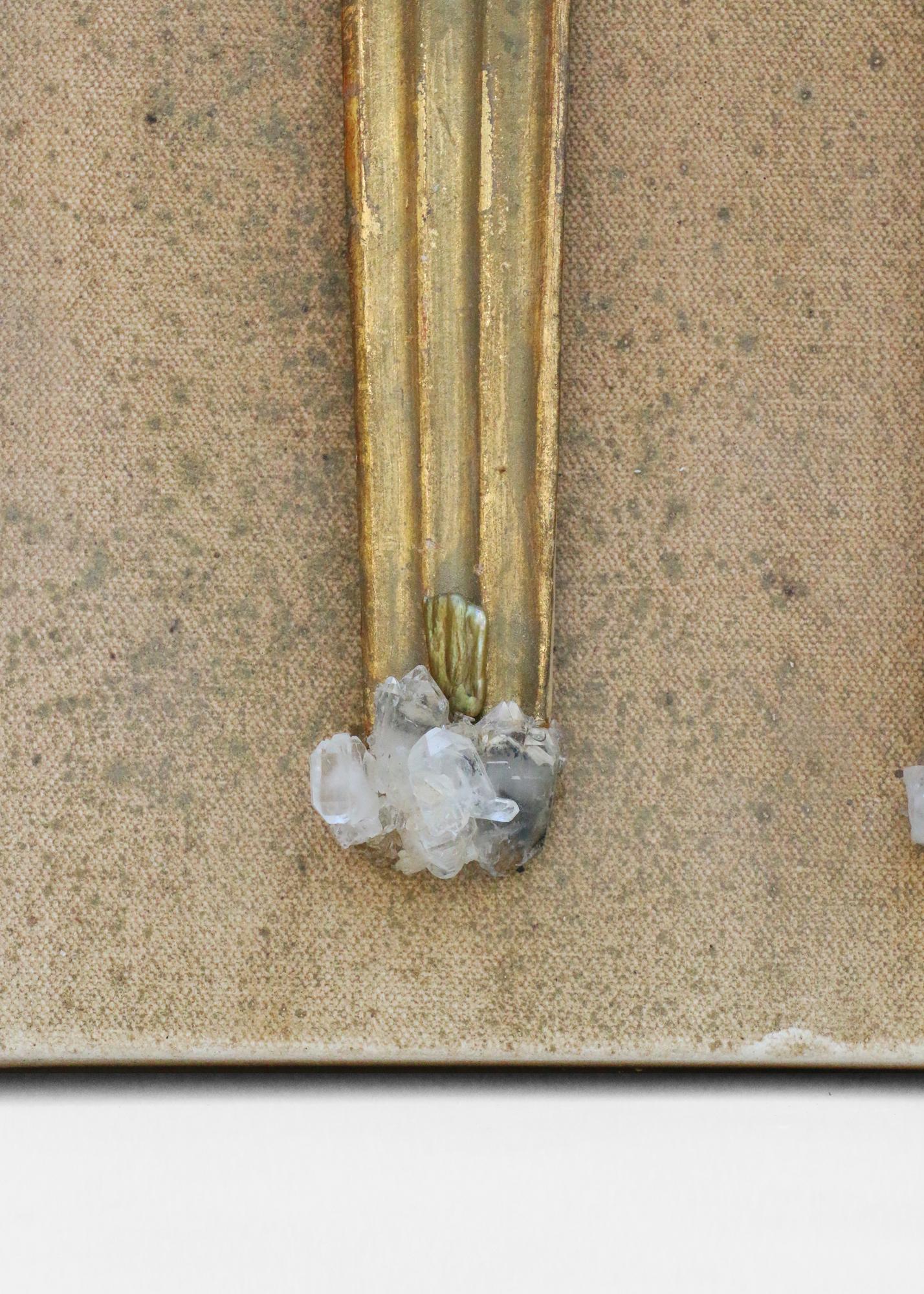 Hand-Carved 18th Century Italian Sunrays with Faden Crystals and Baroque Pearls on Canvas For Sale
