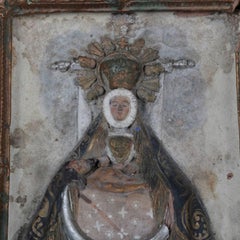 18th Century Italian Terracotta Gilt and Silver Religious Icon of Mother Mary