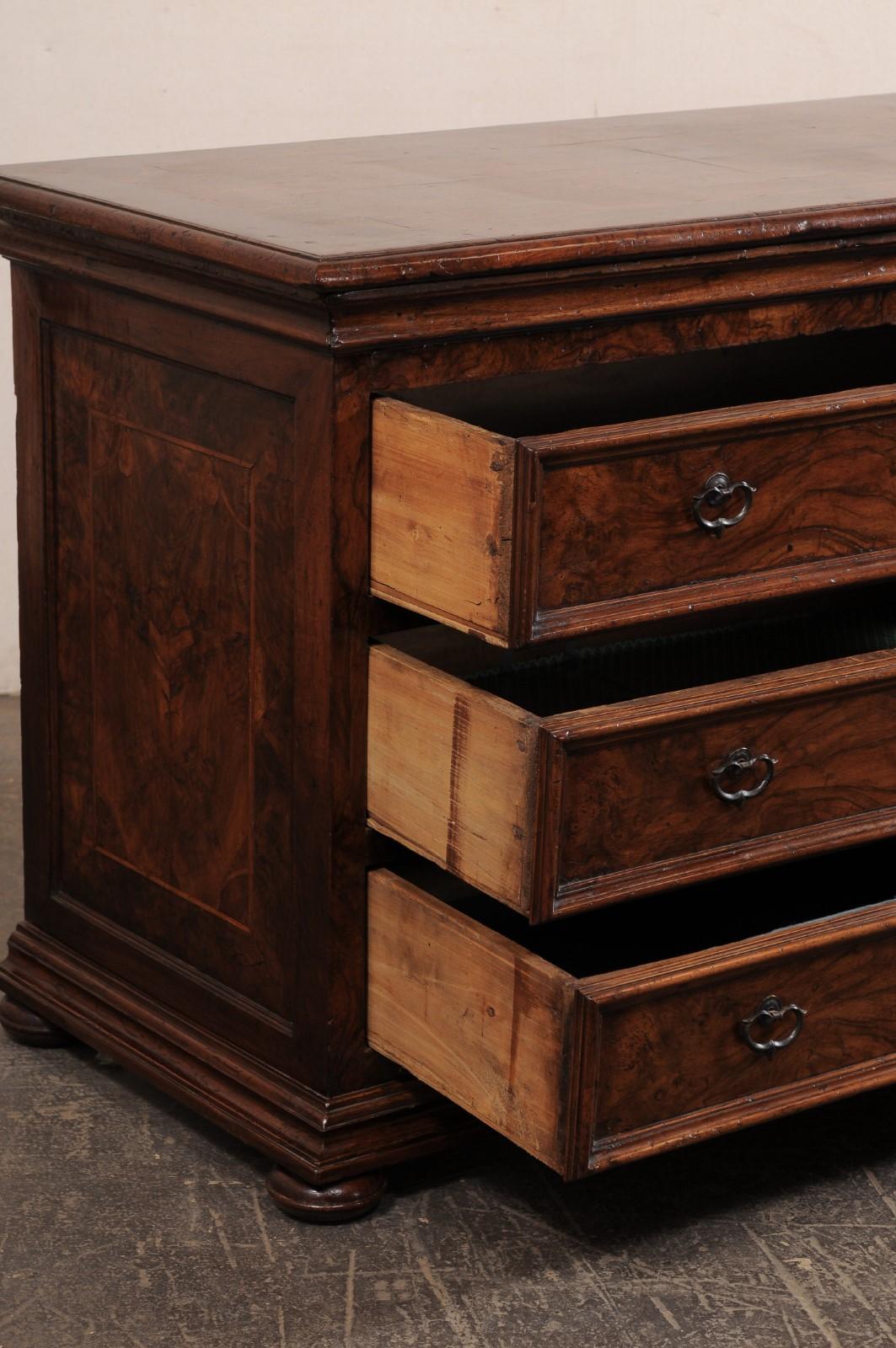 18th Century and Earlier 18th Century Italian Three-Drawer Chest w/Attractive Burl Veneer & Inlay Banding For Sale