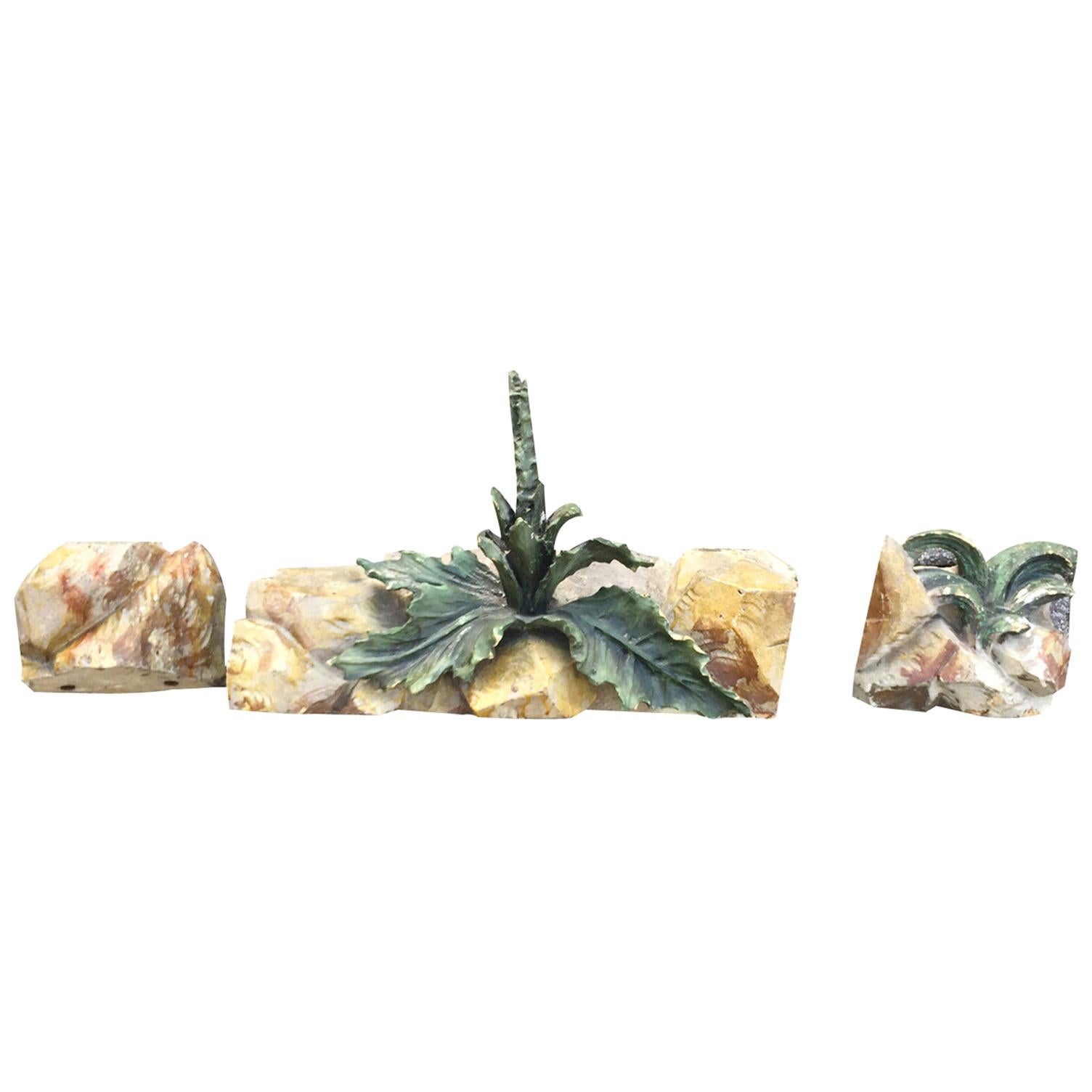 18th Century Italian Three-Piece Carved and Painted Wooden Fragments For Sale