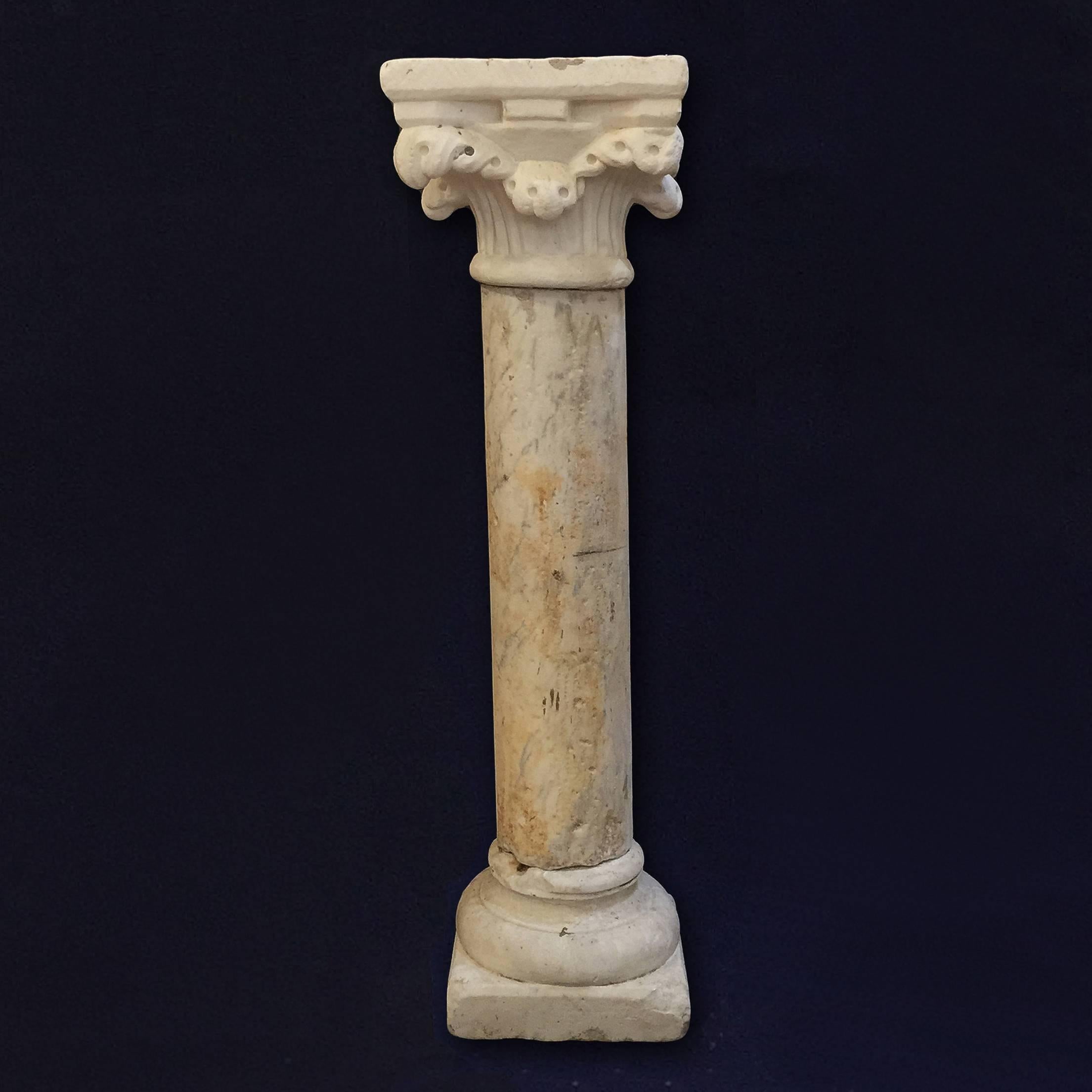Hand-Carved 18th Century Italian Three-Piece Carved White Marble Pedestal with Capital