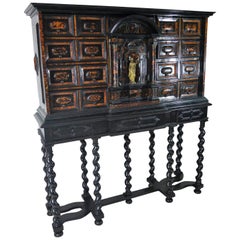 Antique 18th Century Italian Tortoise Shell, Ebonized Wood and Bronze Specimen Cabinet