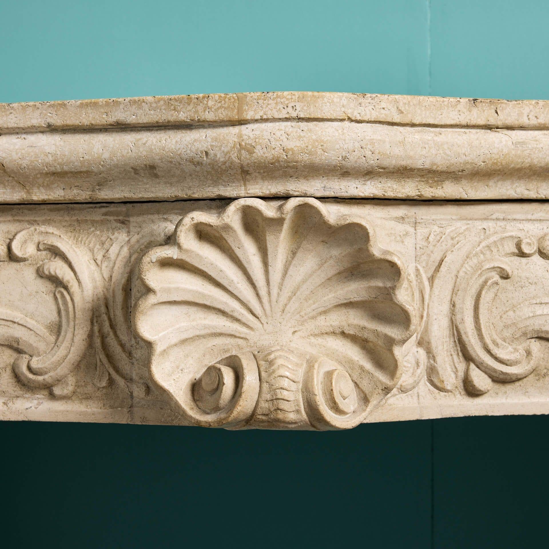 Renaissance 18th Century Italian Travertine Marble Fire Mantel For Sale