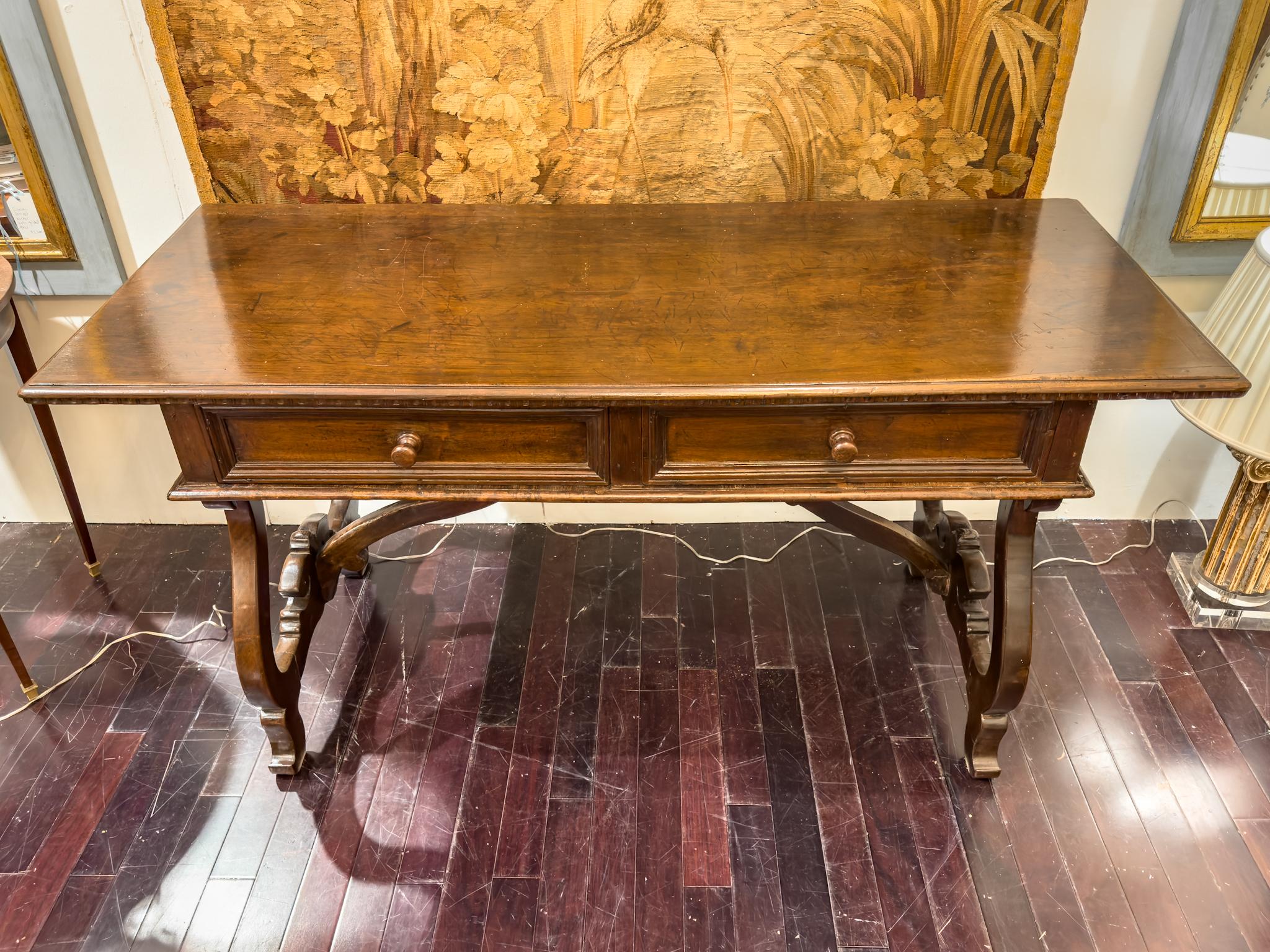 Carved 18th Century Italian Trestle Table For Sale