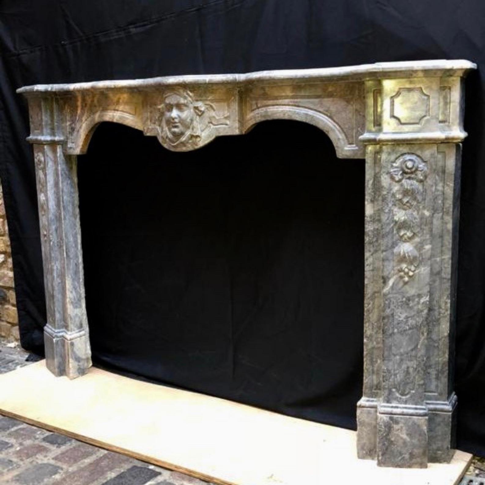 18th Century and Earlier 18th Century Italian Turquin Marble Fireplace Mantel in the Style of Louis XV