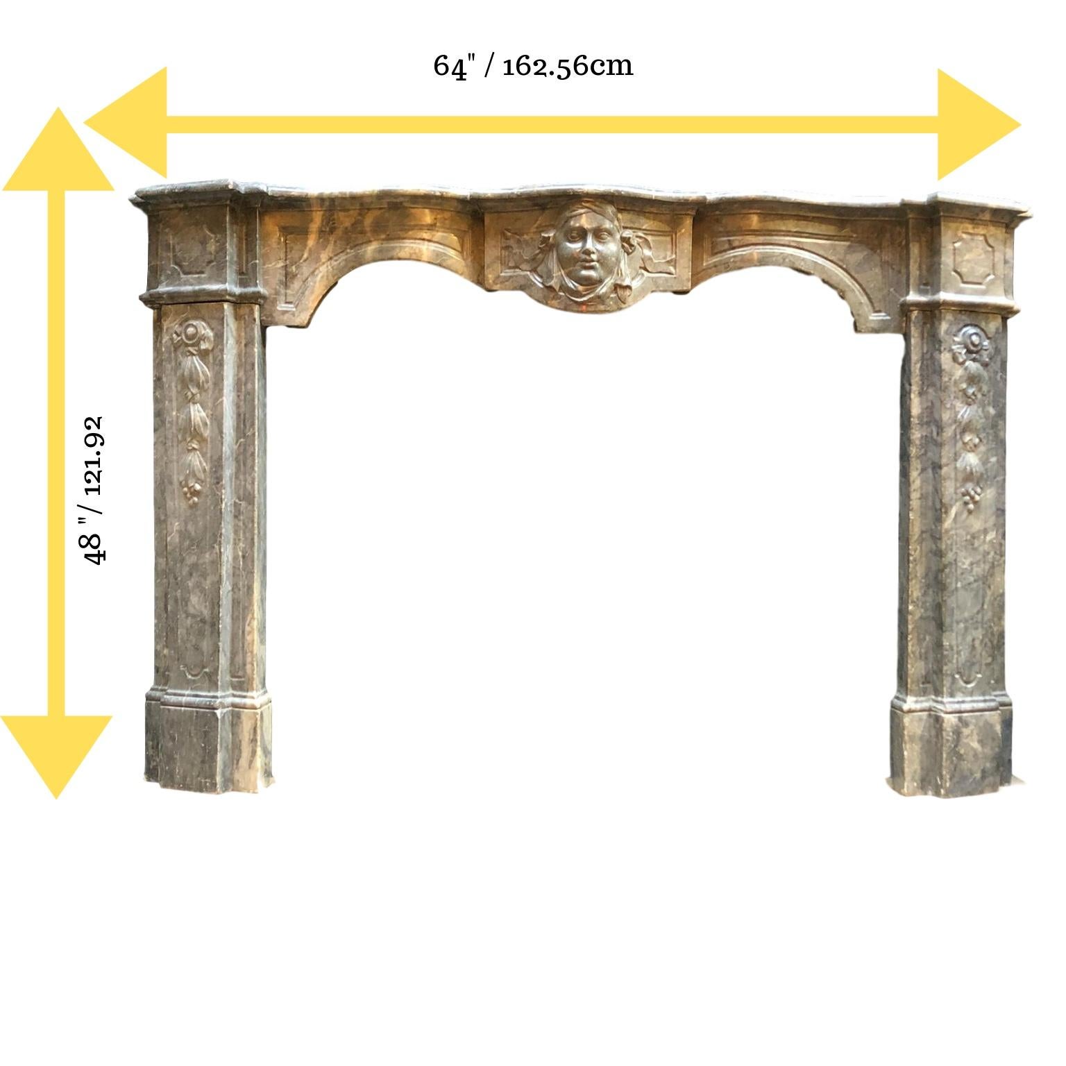 18th Century Italian Turquin Marble Fireplace Mantel in the Style of Louis XV 2