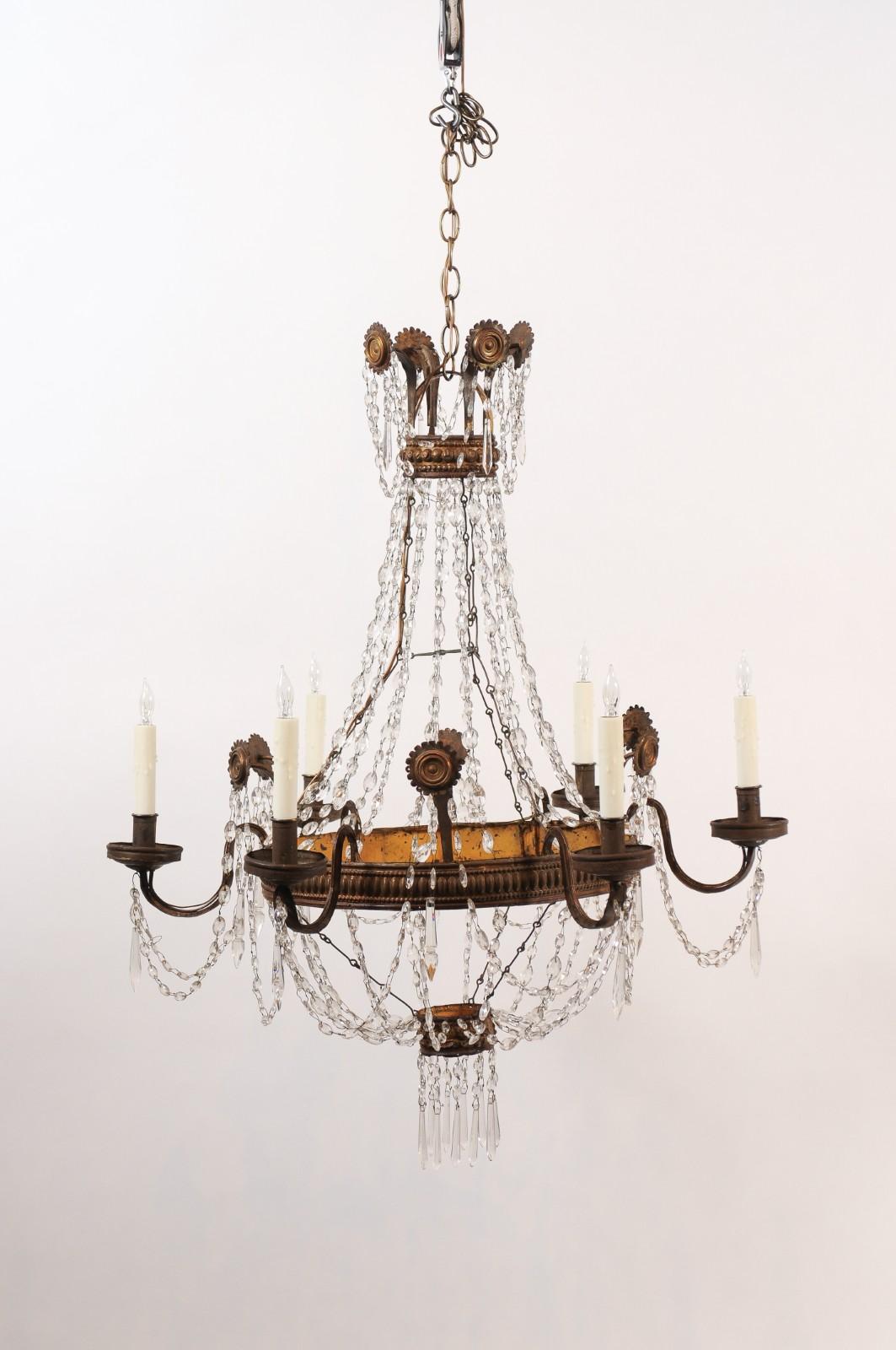 18th Century Italian Tuscan Basket Shaped Chandelier with 6 Lights In Fair Condition For Sale In Atlanta, GA
