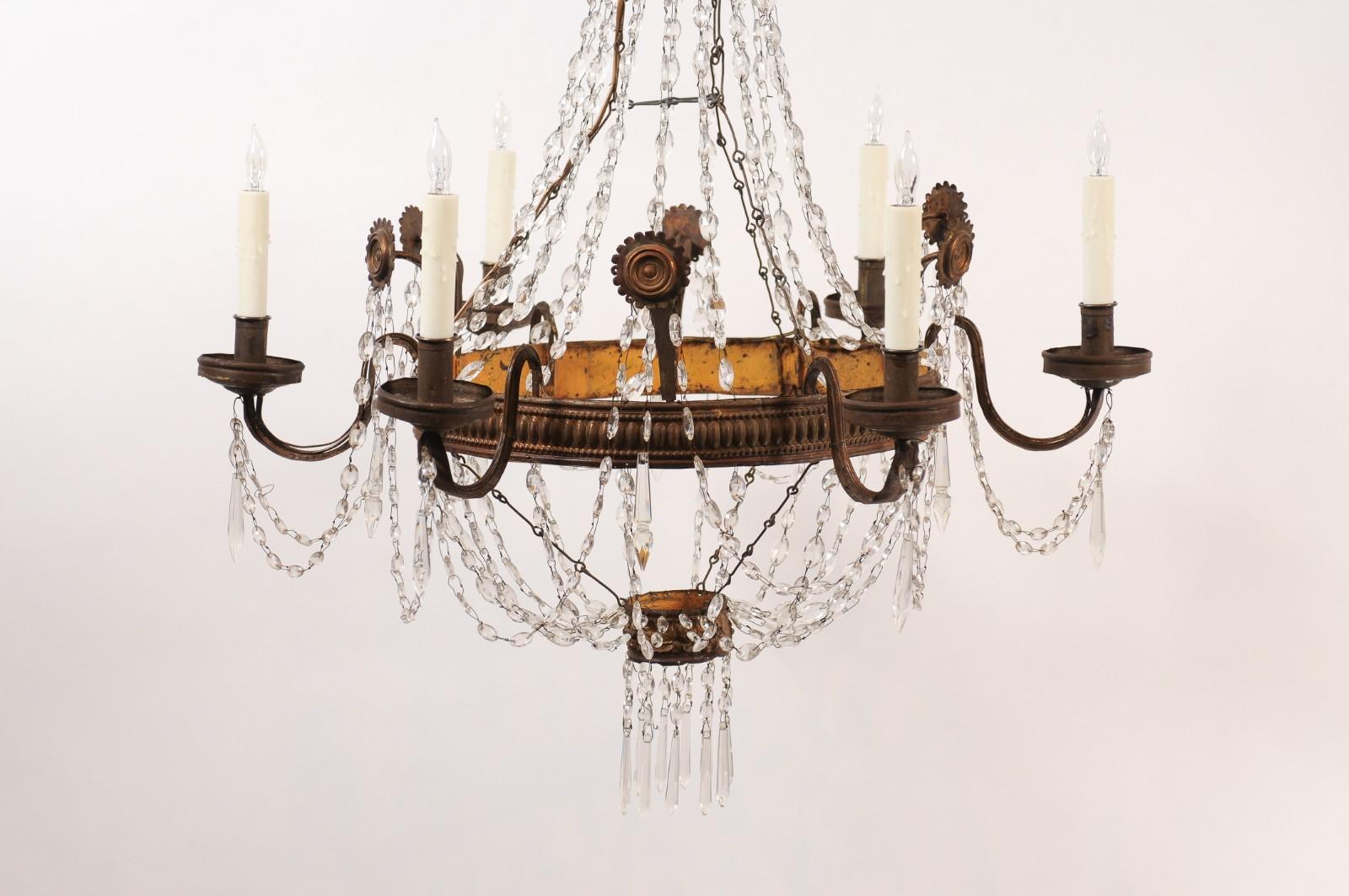 18th Century and Earlier 18th Century Italian Tuscan Basket Shaped Chandelier with 6 Lights For Sale