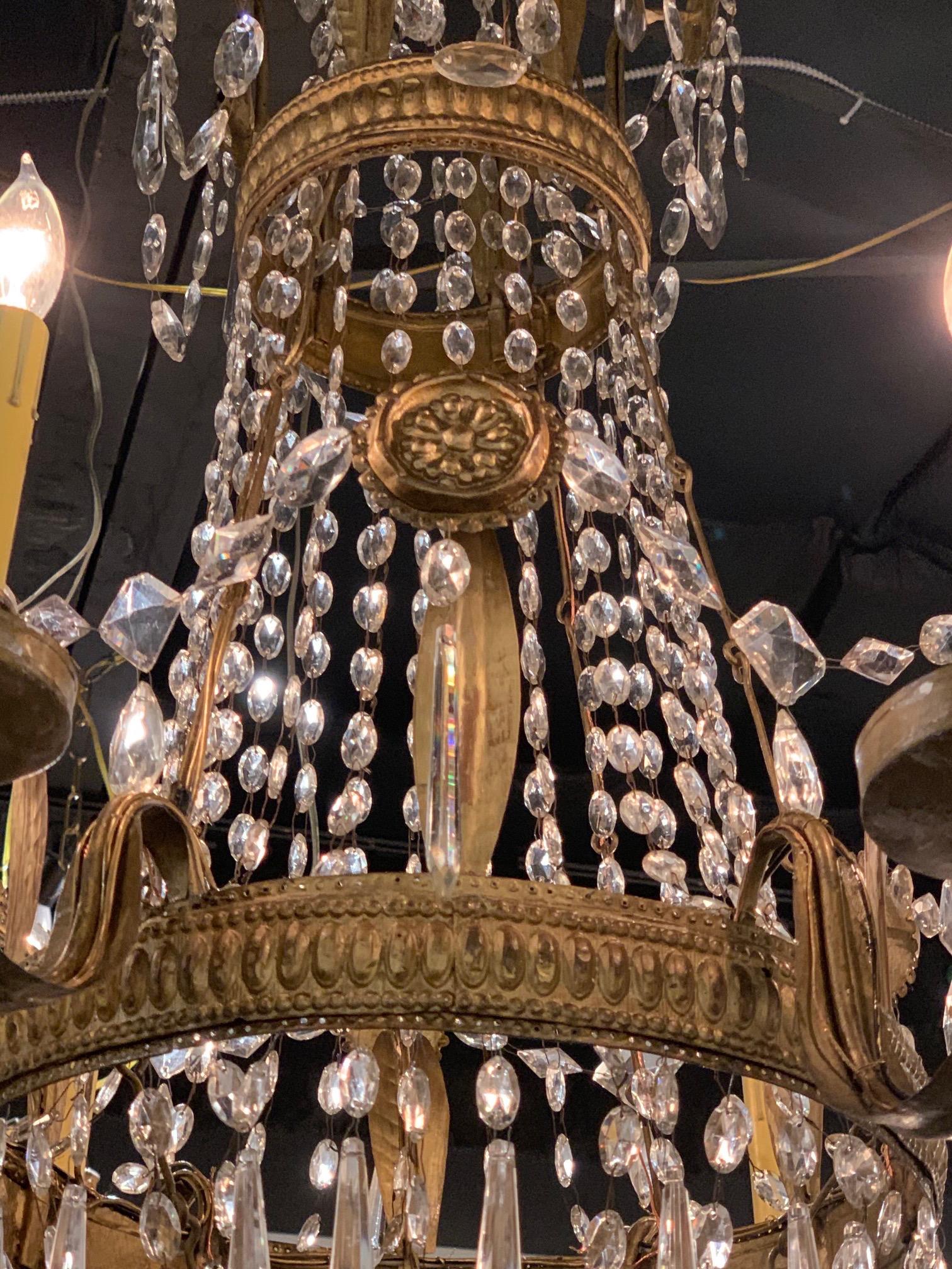 19th Century 18th Century Italian Tuscan Beaded Crystal and Tole Chandelier For Sale