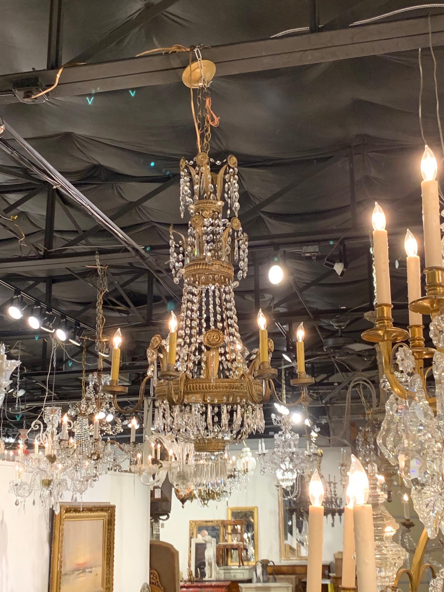 18th Century Italian Tuscan Beaded Crystal and Tole Chandelier For Sale 1
