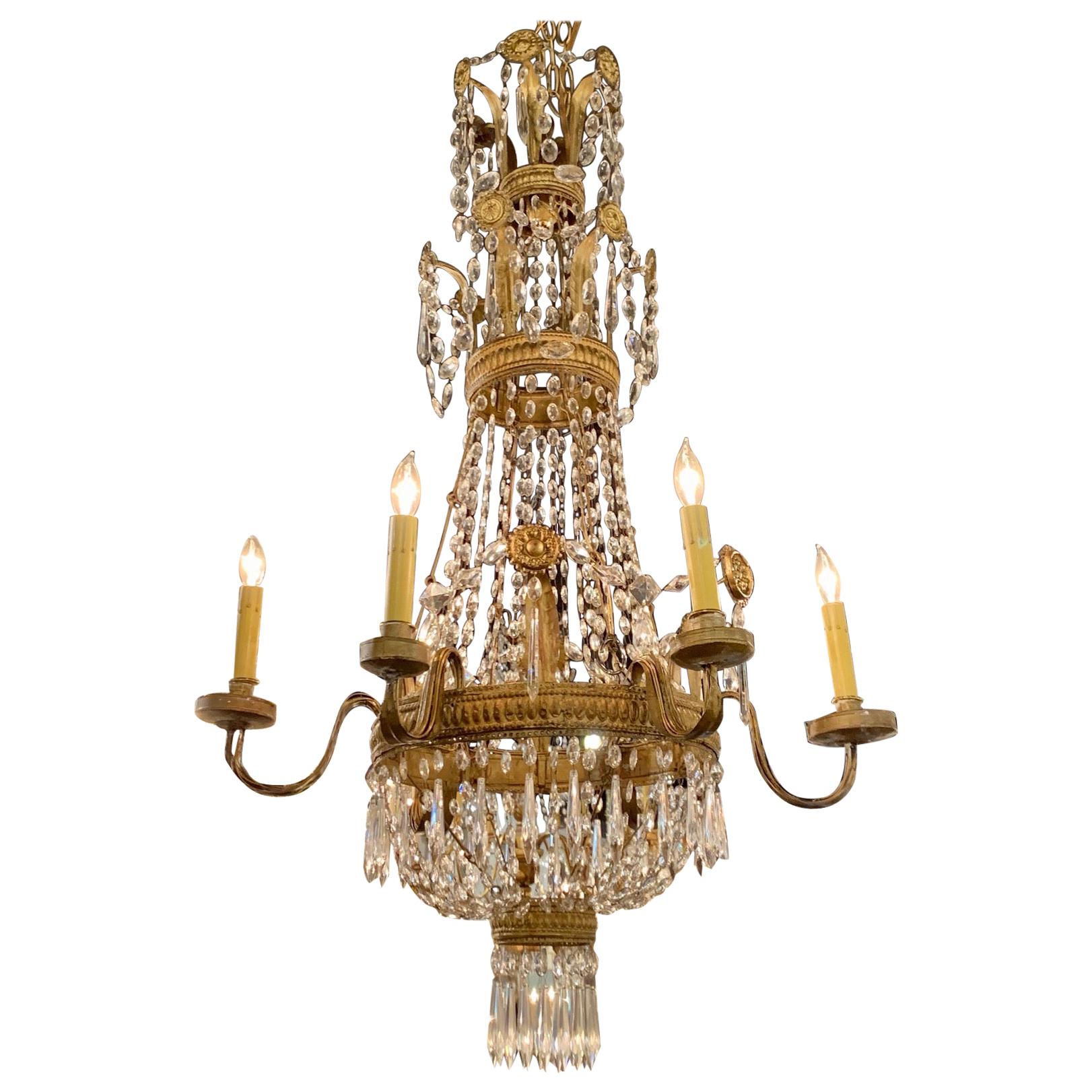 18th Century Italian Tuscan Beaded Crystal and Tole Chandelier For Sale