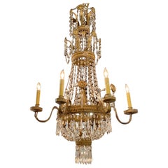 Antique 18th Century Italian Tuscan Beaded Crystal and Tole Chandelier