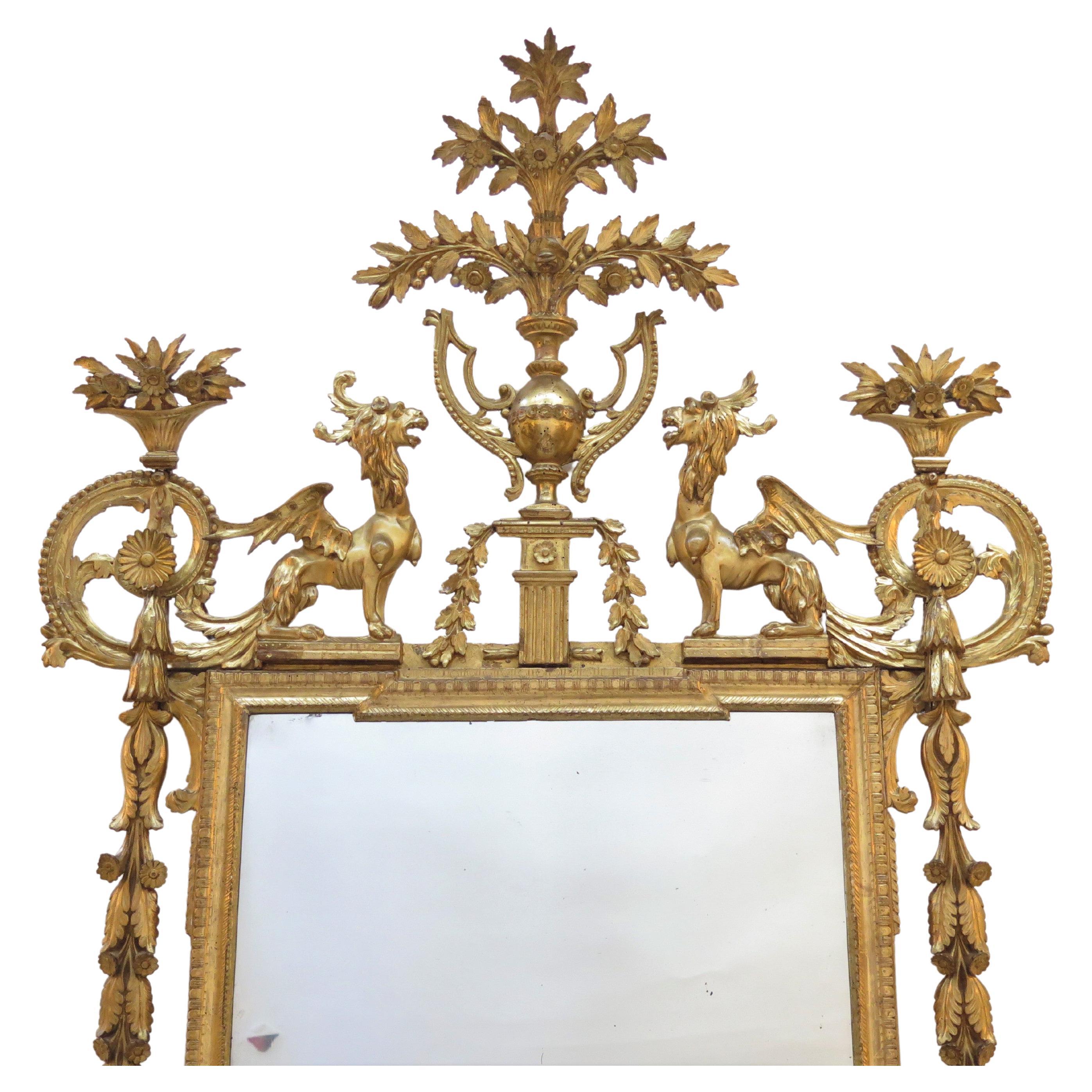 18th Century and Earlier 18th Century Italian (Tuscan) Neoclassical Giltwood Pier Glass For Sale