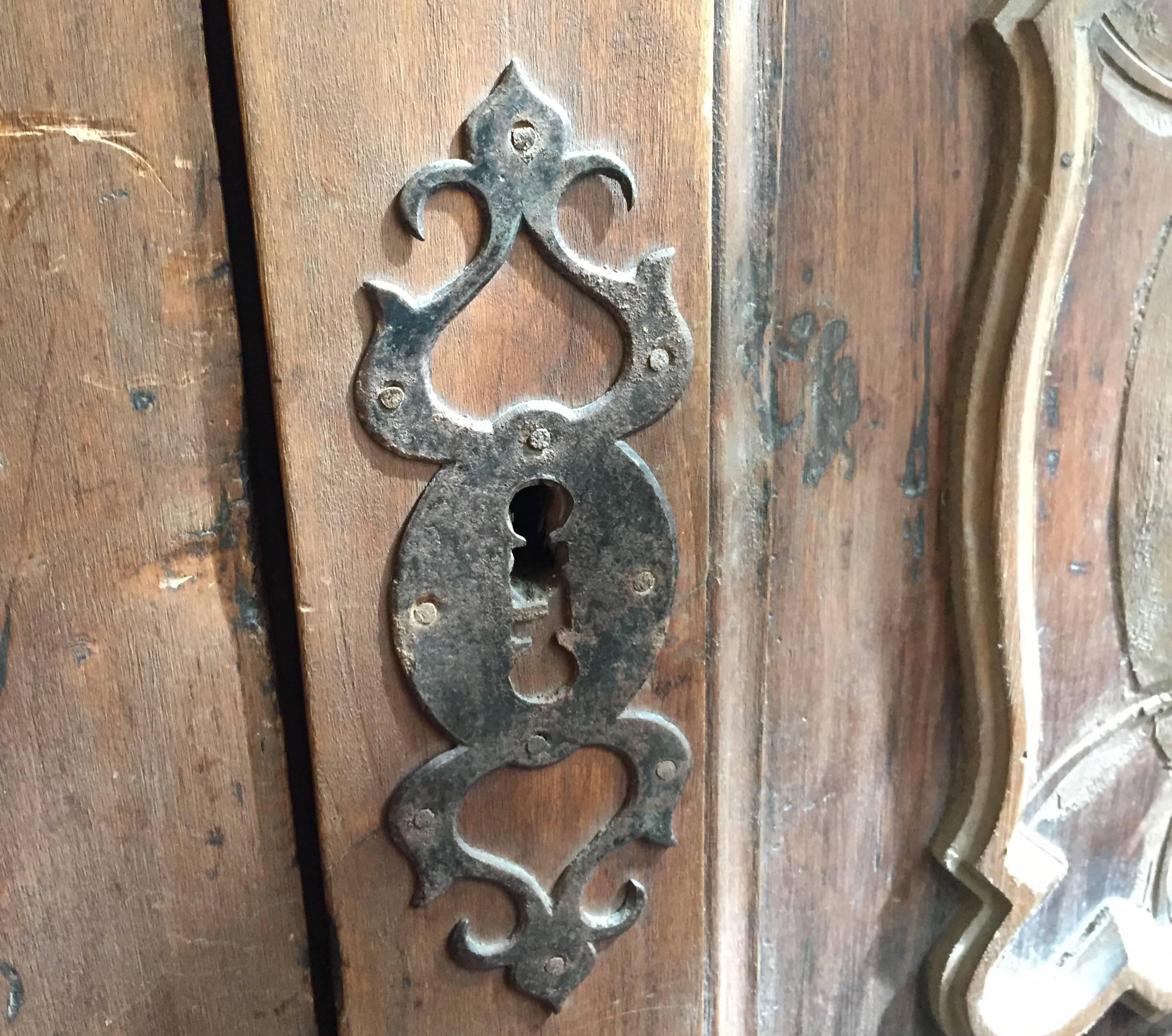 18th Century Italian Two-Door Wardrobe Antique Carved Poplar Armoire 4