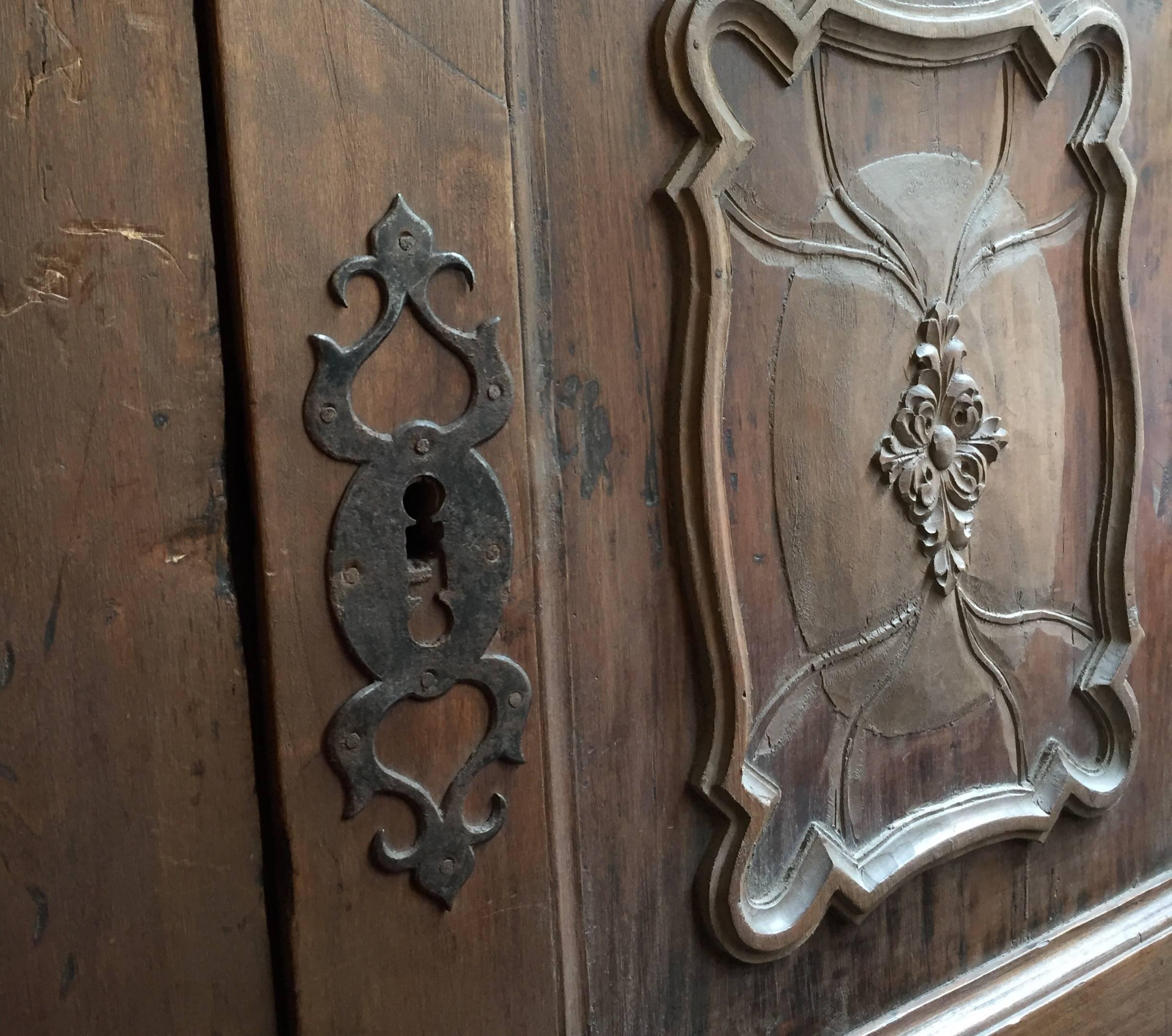 18th Century Italian Two-Door Wardrobe Antique Carved Poplar Armoire 9