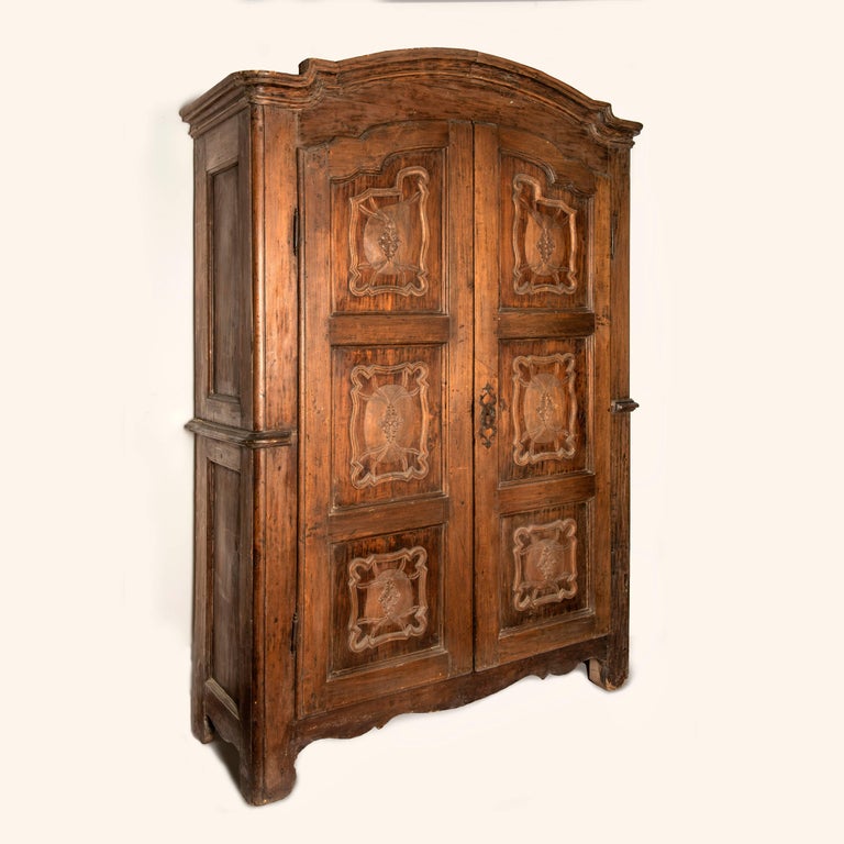 18th Century Italian Two-Door Wardrobe Antique Carved Poplar Armoire For  Sale at 1stDibs