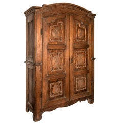 18th Century Italian Two-Door Wardrobe Antique Carved Poplar Armoire