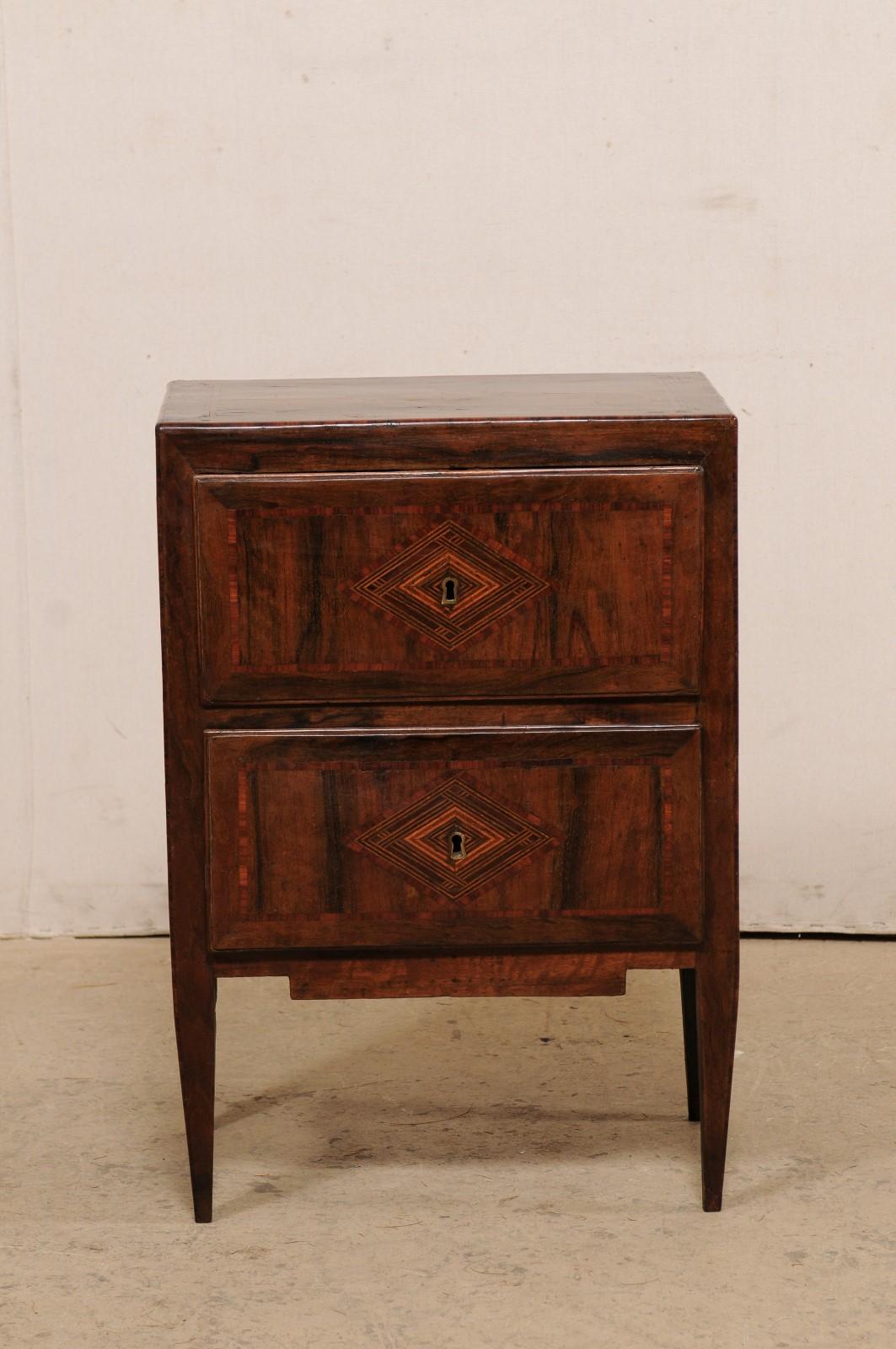 18th Century and Earlier 18th Century Italian Two-Drawer Raised Chest with Decorative Inlay and Banding For Sale