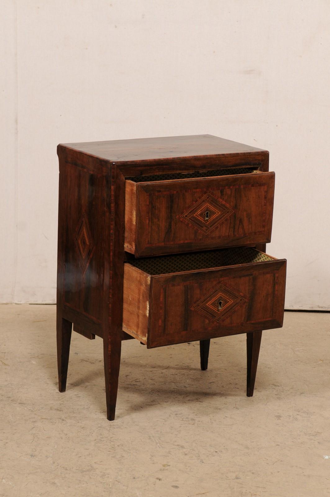 18th Century Italian Two-Drawer Raised Chest with Decorative Inlay and Banding For Sale 1