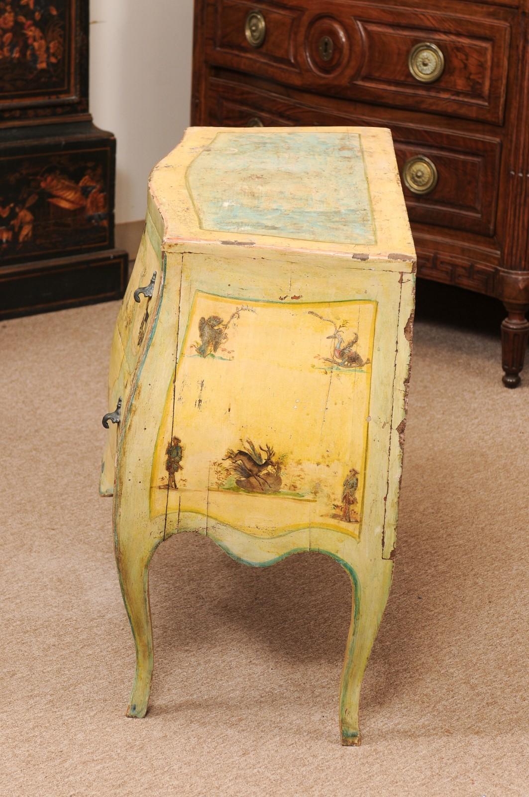  18th Century Italian Venetian Painted Yellow Commode with Decoupage Decoration  For Sale 5