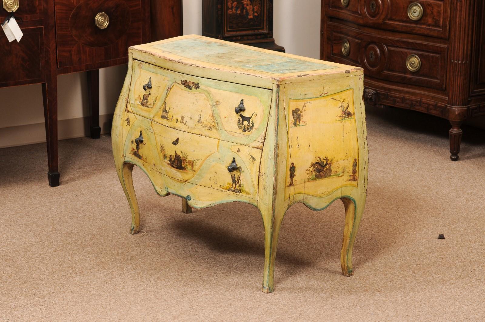  18th Century Italian Venetian Painted Yellow Commode with Decoupage Decoration  For Sale 6