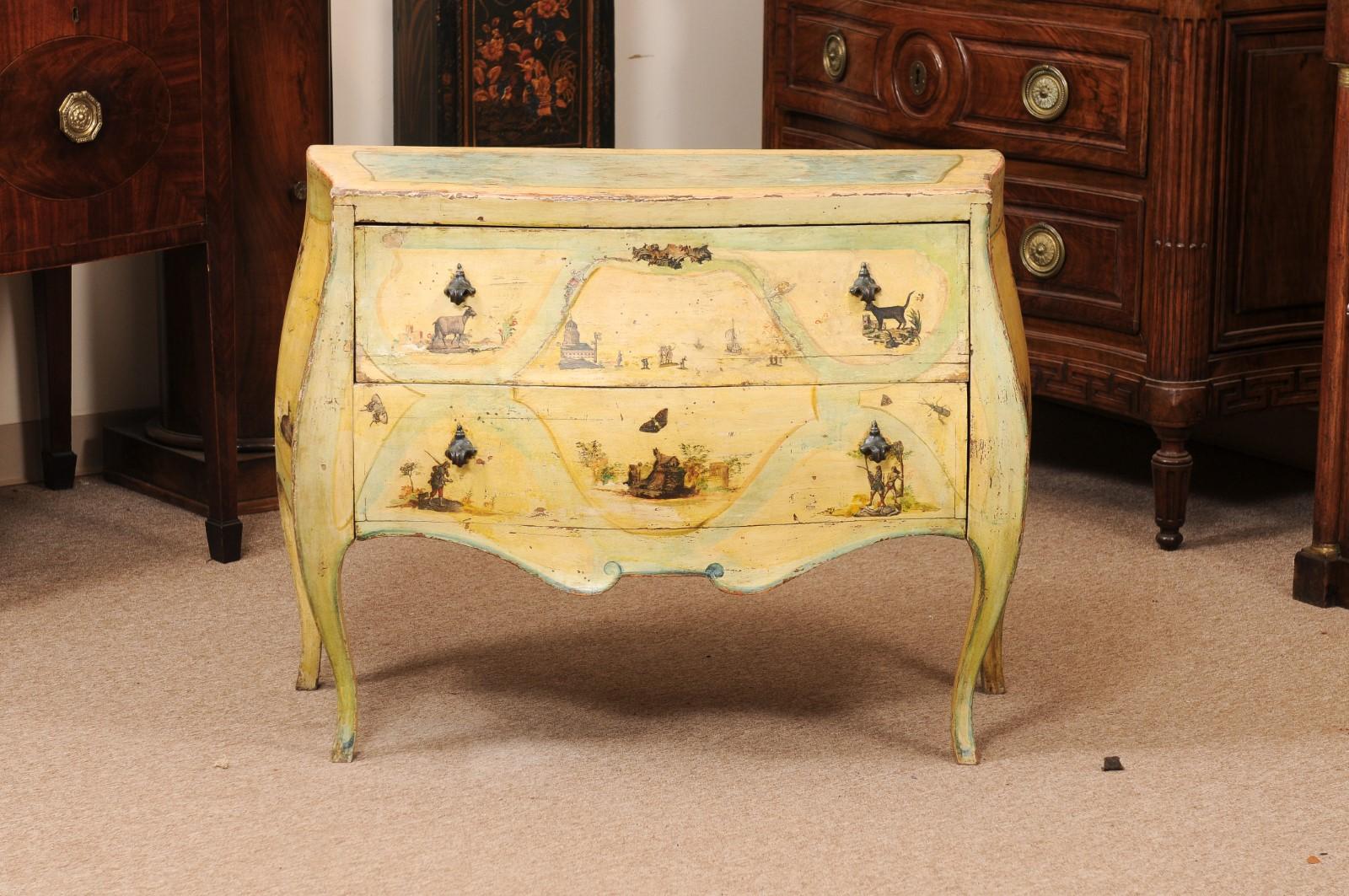  18th Century Italian Venetian Painted Yellow Commode with Decoupage Decoration  For Sale 7