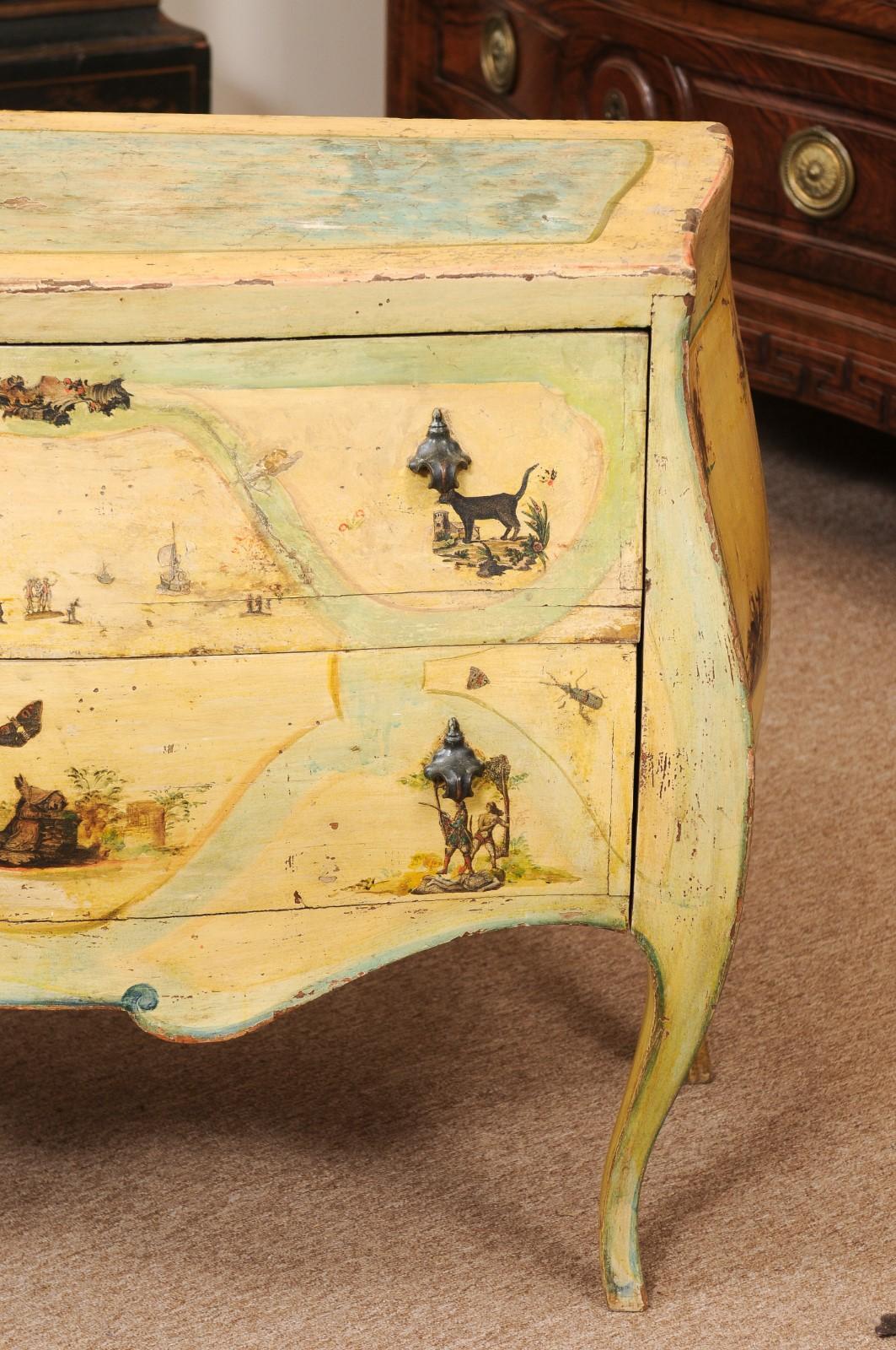  18th Century Italian Venetian Painted Yellow Commode with Decoupage Decoration  For Sale 8