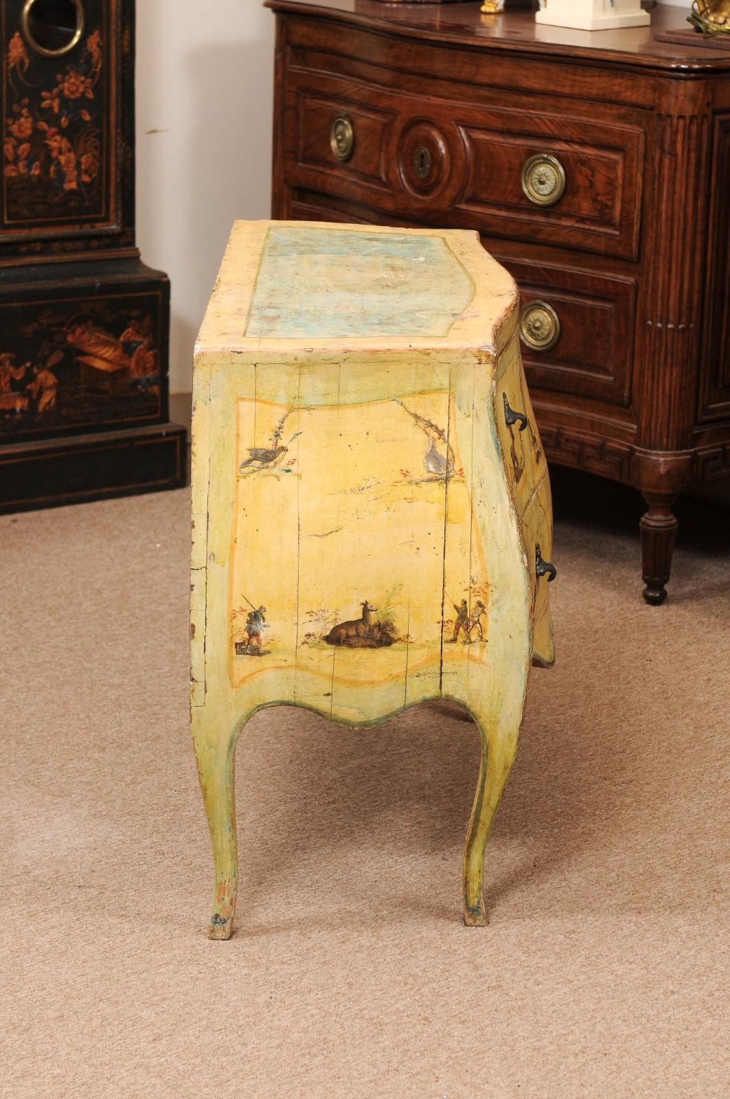  18th Century Italian Venetian Painted Yellow Commode with Decoupage Decoration  For Sale 1