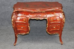 18th Century Italian Venetian Scarlet Chinoiserie Paint Decorated Writing Desk