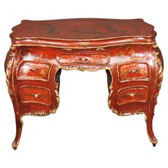 18th Century Italian Venetian Scarlet Chinoiserie Paint Decorated Writing Desk