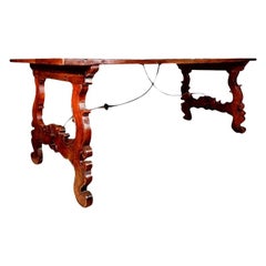 Antique 18th Century Italian Walnut and Iron Trestle Table