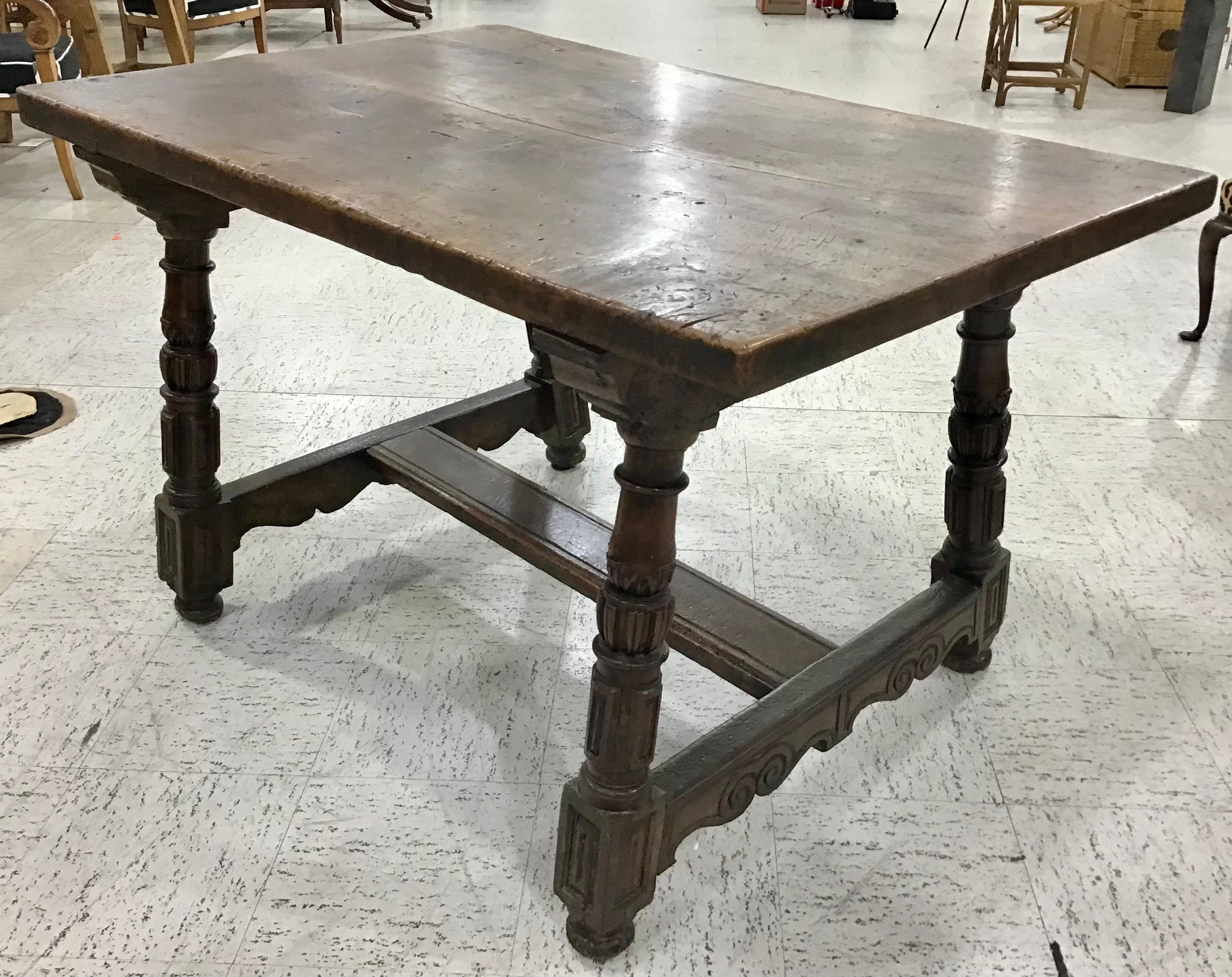 18th Century and Earlier 18th Century Italian Walnut Baroque Trestle Table For Sale