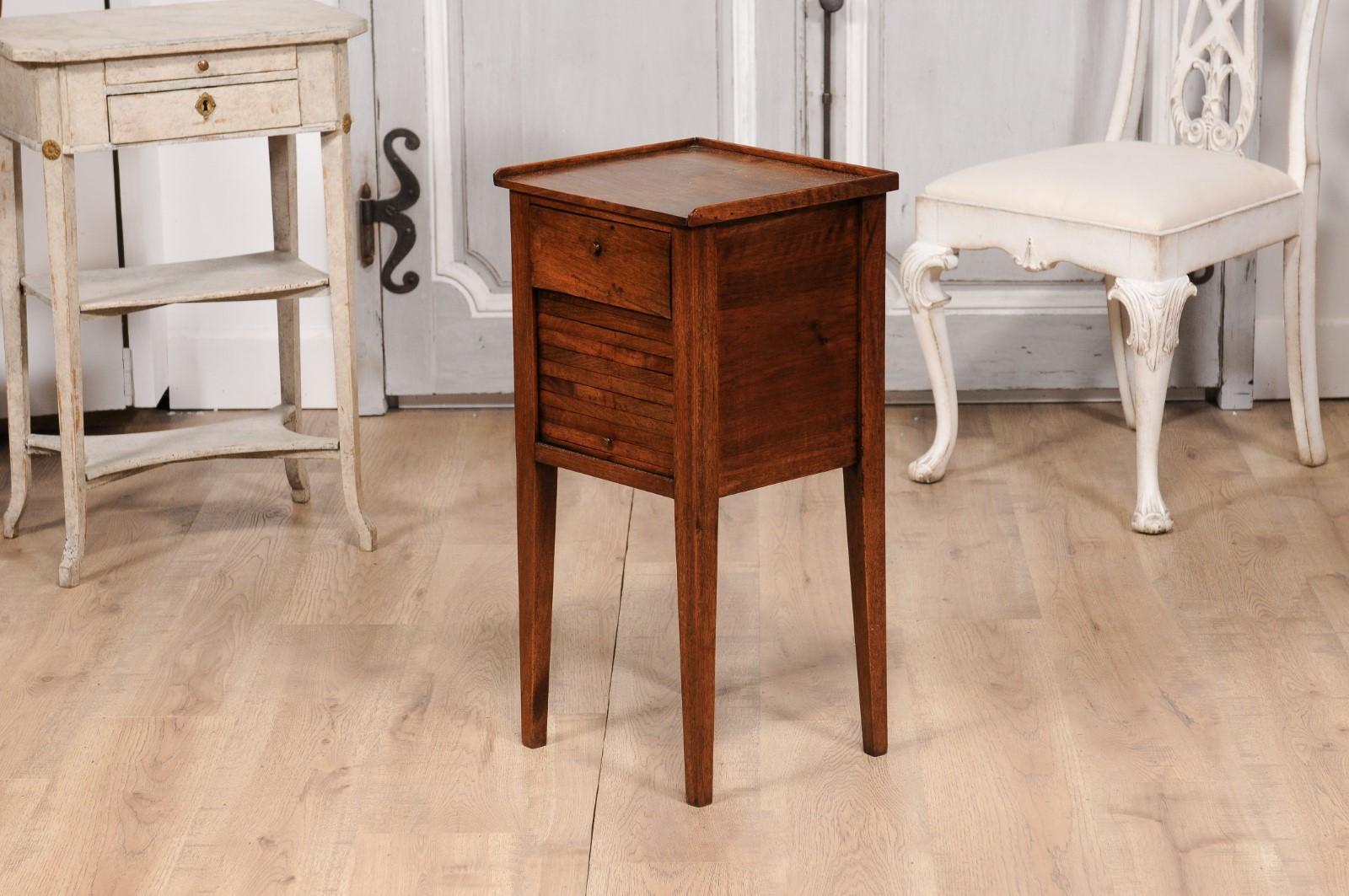 18th Century Italian Walnut Bedside Table with Single Drawer and Tambour Door For Sale 8