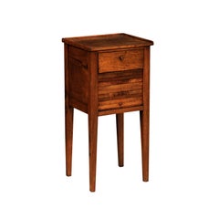 18th Century Italian Walnut Bedside Table with Single Drawer and Tambour Door