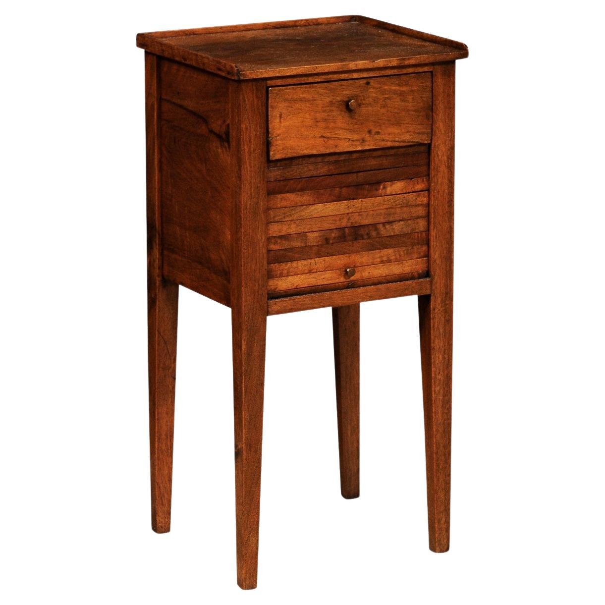 18th Century Italian Walnut Bedside Table with Single Drawer and Tambour Door