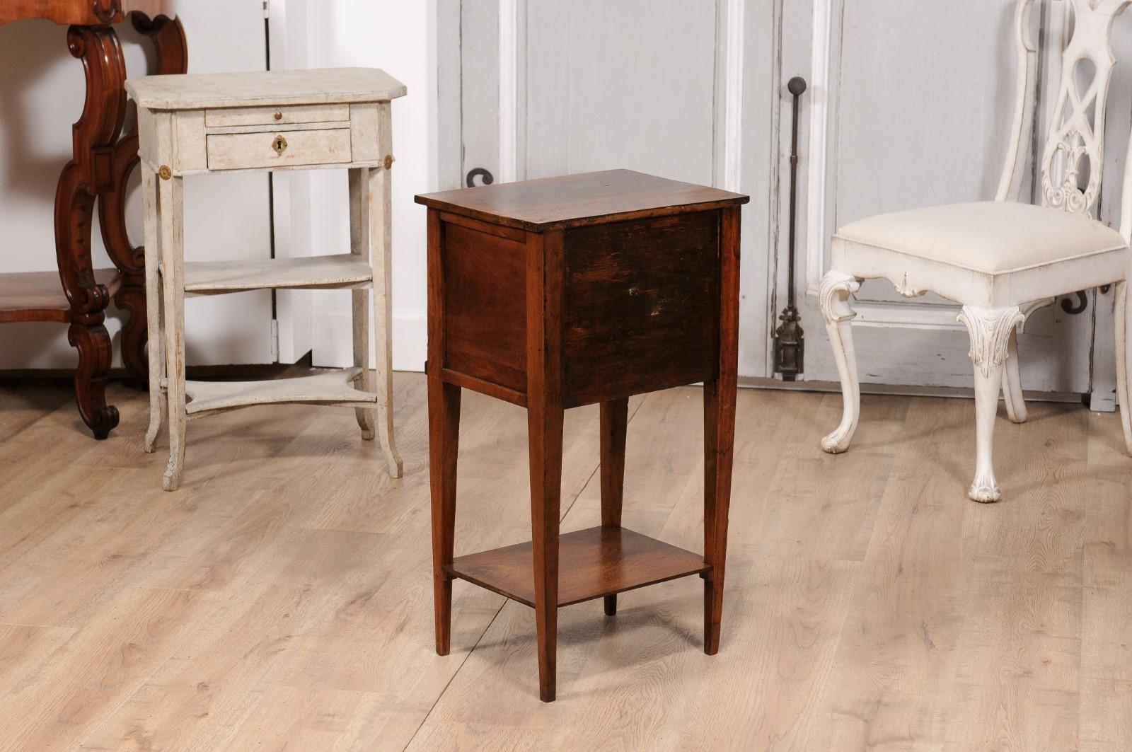 18th Century Italian Walnut Bedside Table with Three Drawers and Tapering Legs For Sale 6