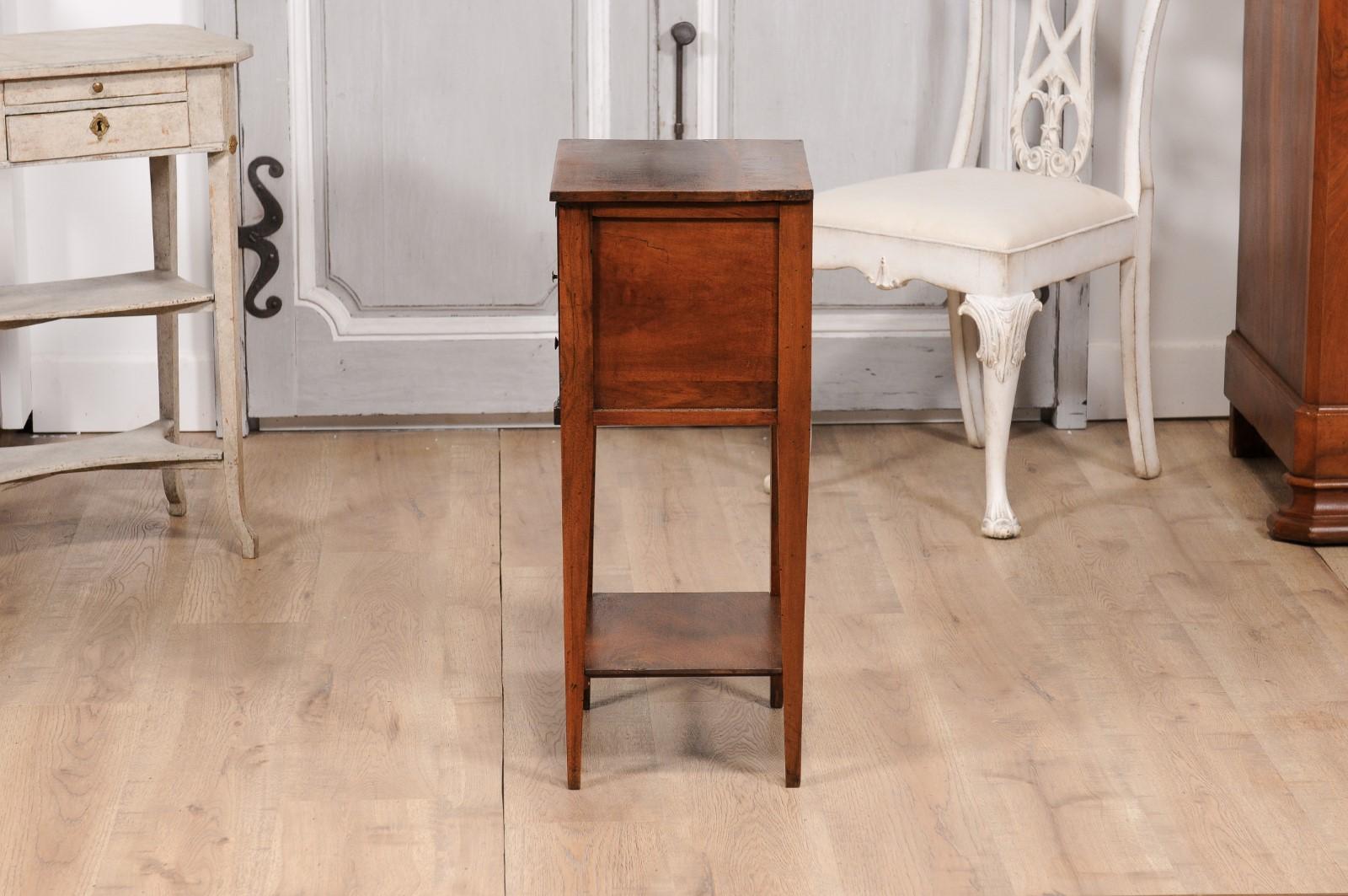 18th Century Italian Walnut Bedside Table with Three Drawers and Tapering Legs For Sale 7