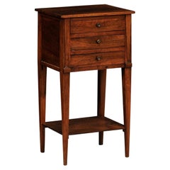 18th Century Italian Walnut Bedside Table with Three Drawers and Tapering Legs