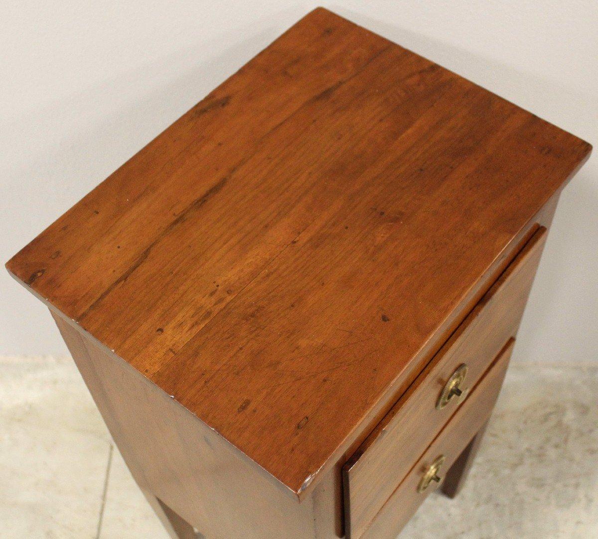 18th Century and Earlier 18th Century Italian Walnut Bedside Table with Two Drawers and Tapered Legs