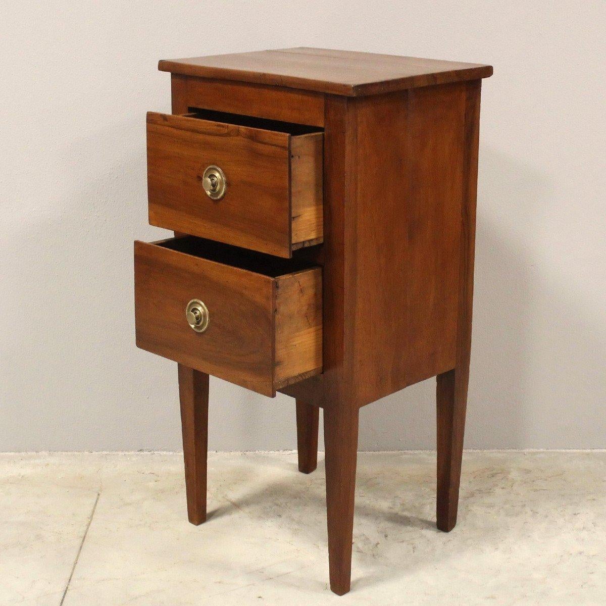 18th Century Italian Walnut Bedside Table with Two Drawers and Tapered Legs 1