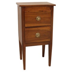 Antique 18th Century Italian Walnut Bedside Table with Two Drawers and Tapered Legs