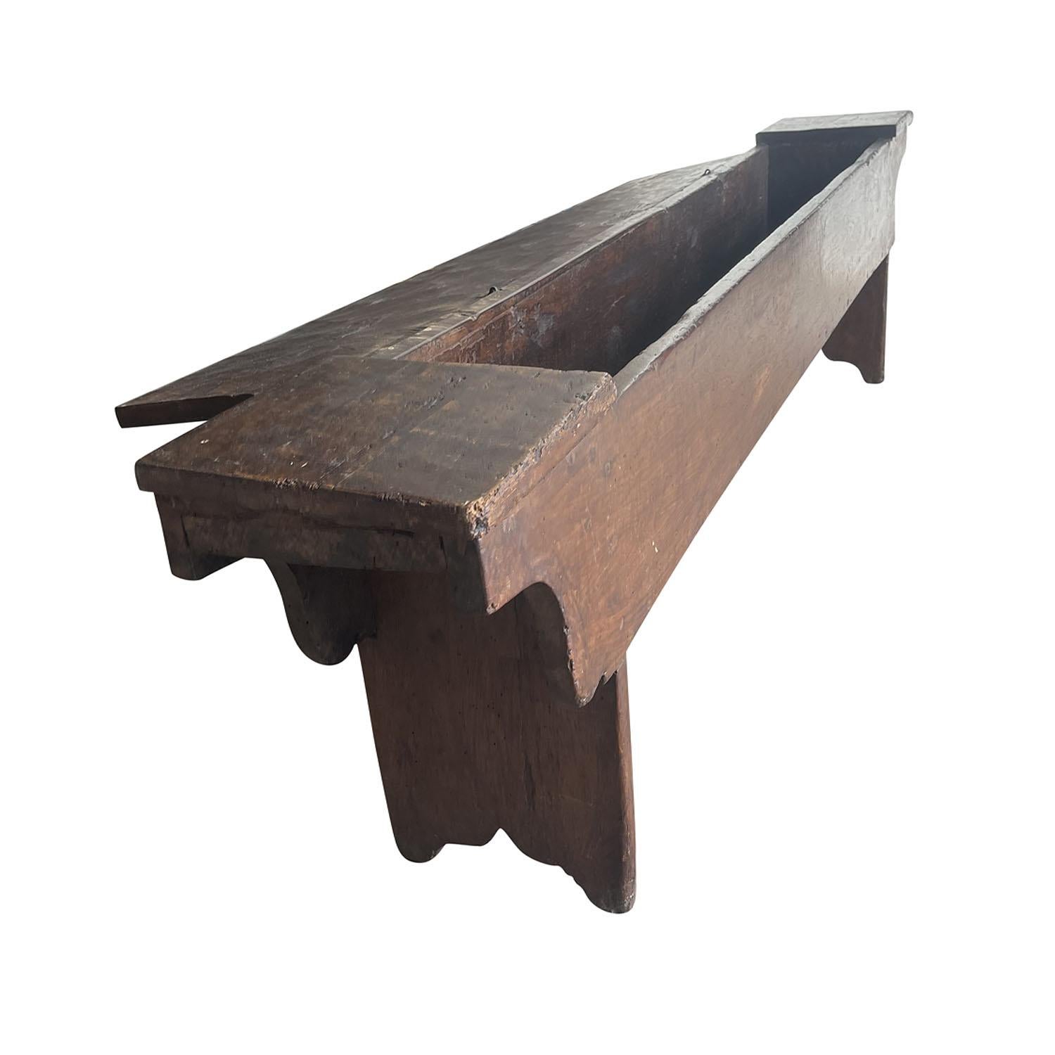 18th Century Italian Walnut Bench - Antique Wood Cassa Panca In Good Condition For Sale In West Palm Beach, FL