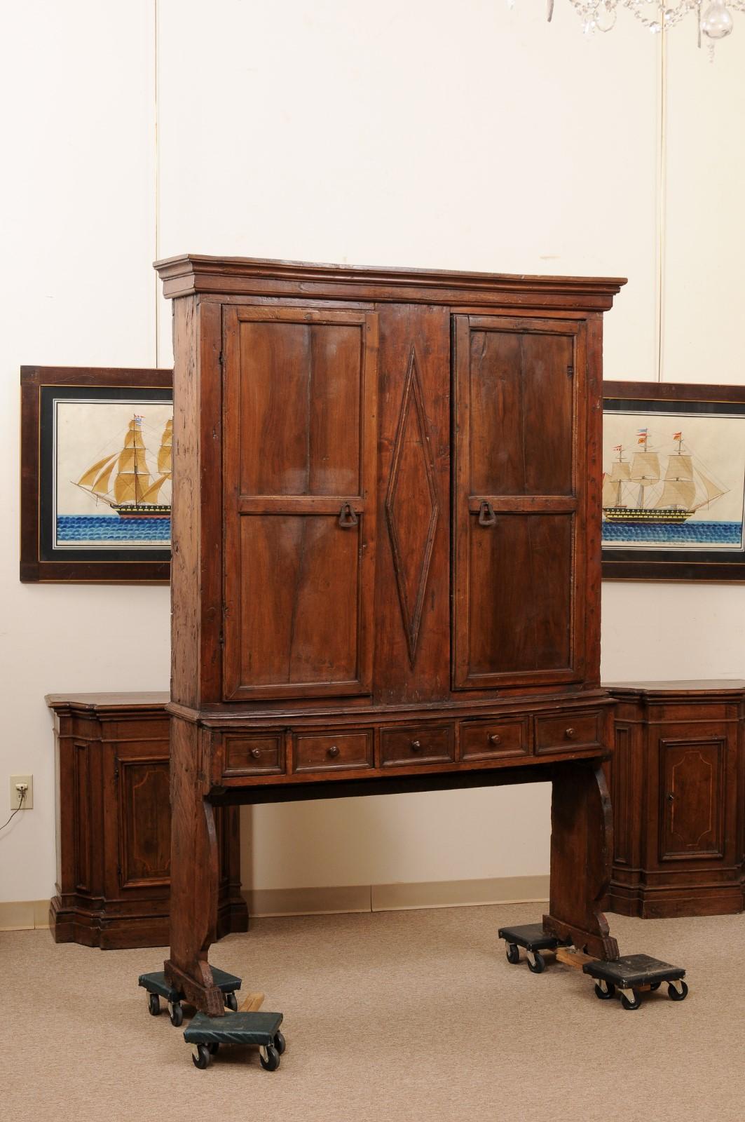 Woodwork 18th Century Italian Walnut Cabinet on Stand